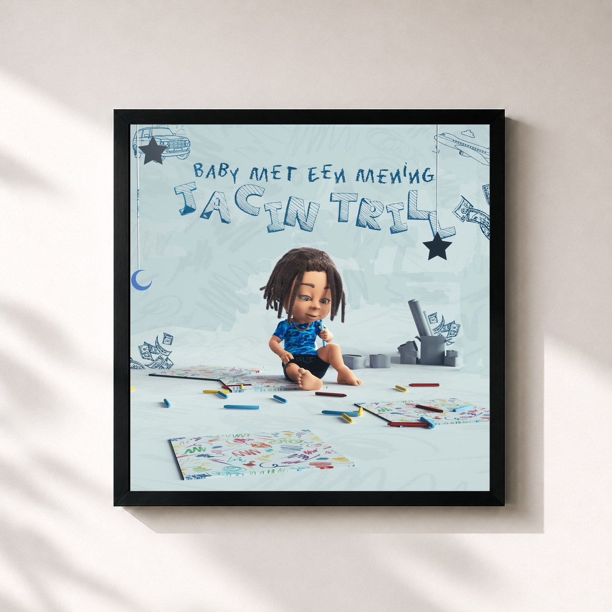 #noir Tableau carré de l'album Baby met een mening de Jacin Trill, cadre noir 32x32 cm