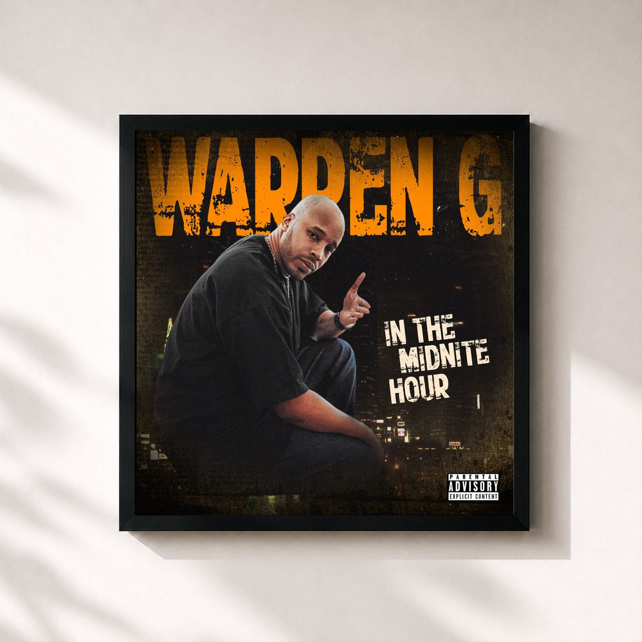 #noir Tableau carré de l'album In The Midnite Hour de Warren G, cadre noir 32x32 cm