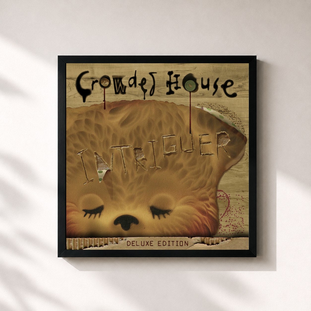 #noir Tableau carré de l'album Intriguer (Deluxe Version) de Crowded House, cadre noir 32x32 cm