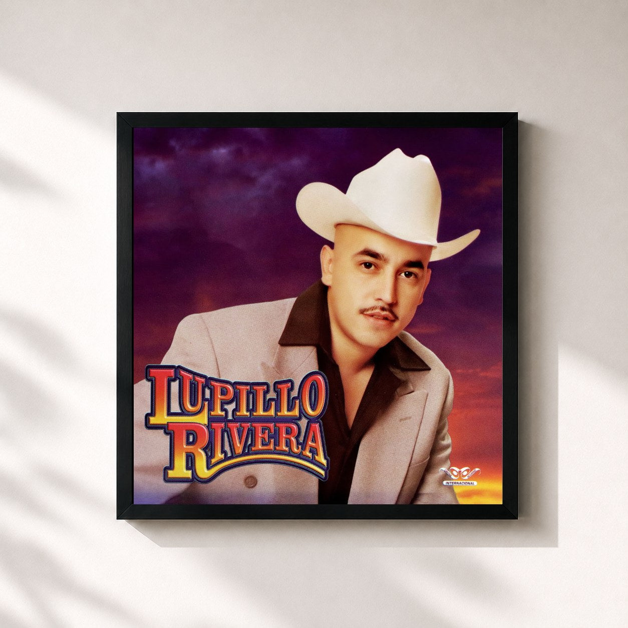 #noir Tableau carré de l'album 14 Éxitos de Lupillo Rivera, cadre noir 32x32 cm