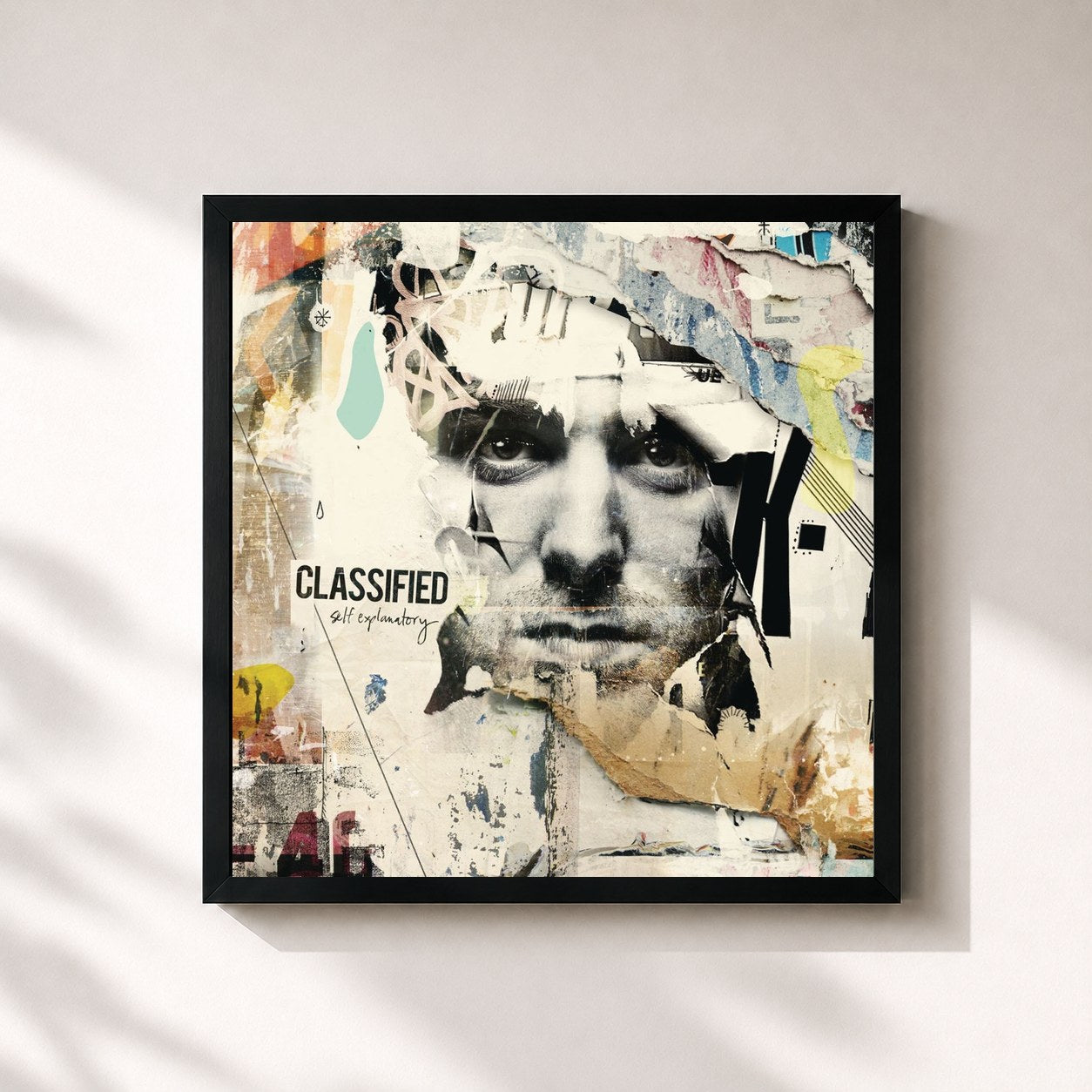 #noir Tableau carré de l'album Self Explanatory de Classified, cadre noir 32x32 cm