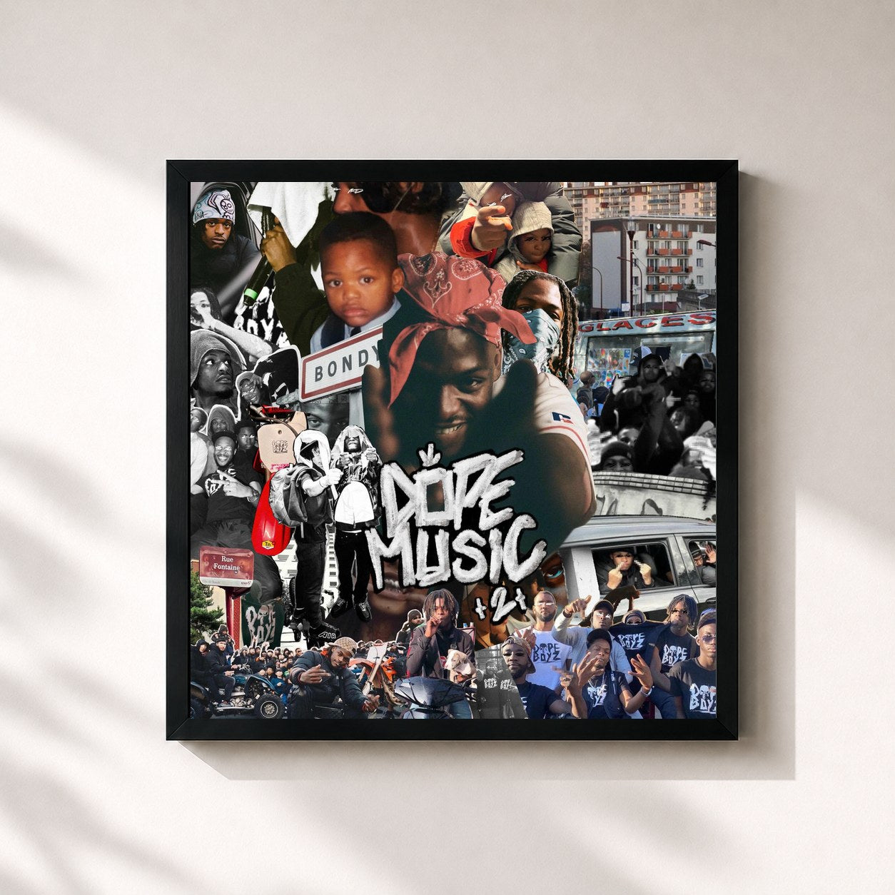 #noir Tableau carré de l'album DOPE MUSIC, Vol. 2 de Diddi Trix, cadre noir 32x32 cm