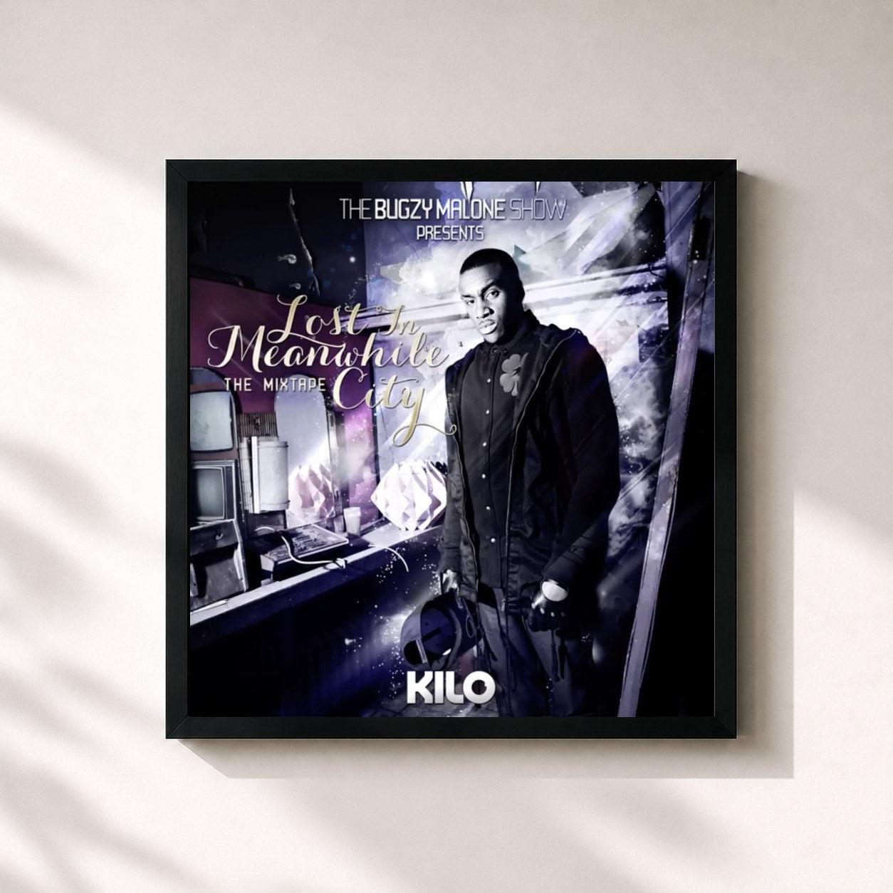 #noir Tableau carré de l'album Lost In Meanwhile City (Tape 2) de Bugzy Malone, cadre noir 32x32 cm