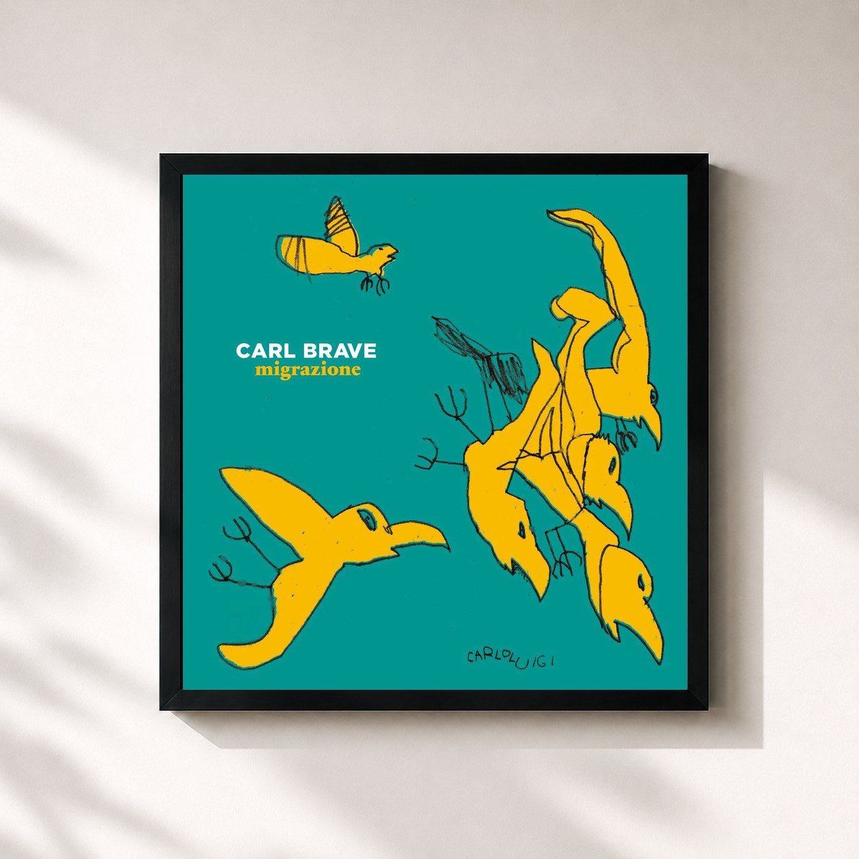 #noir Tableau carré de l'album Migrazione de Carl Brave, cadre noir 32x32 cm