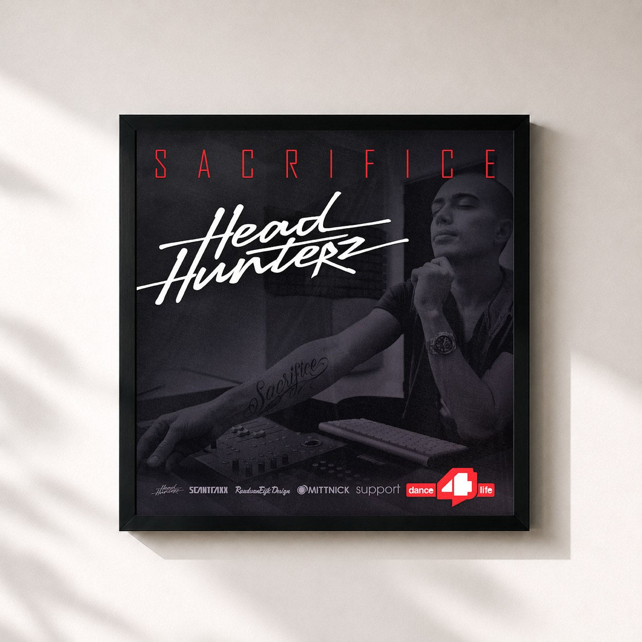 #noir Tableau carré de l'album Headhunterz - Sacrifice de Headhunterz, cadre noir 32x32 cm
