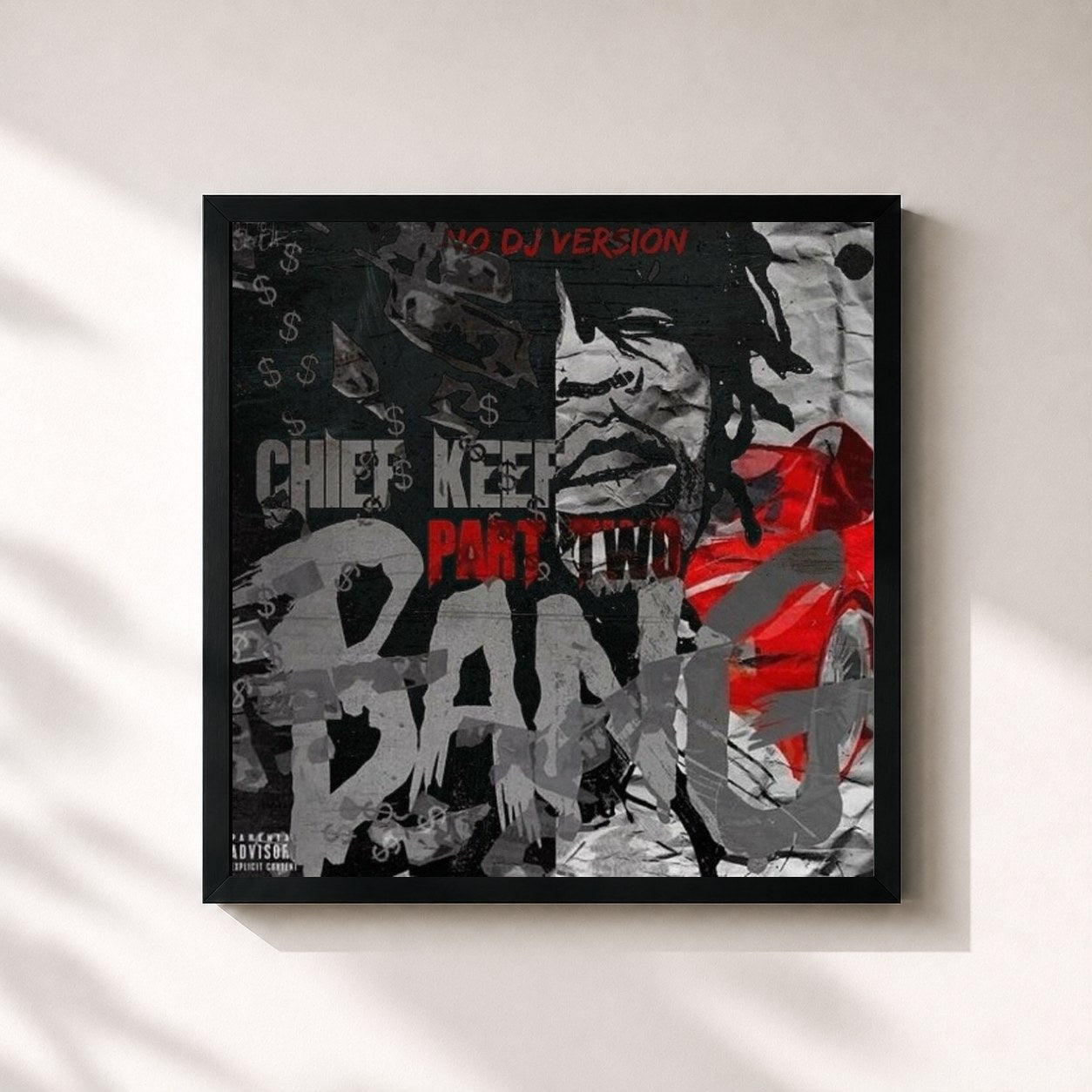 #noir Tableau carré de l'album Bang Part 2 de Chief Keef, cadre noir 32x32 cm