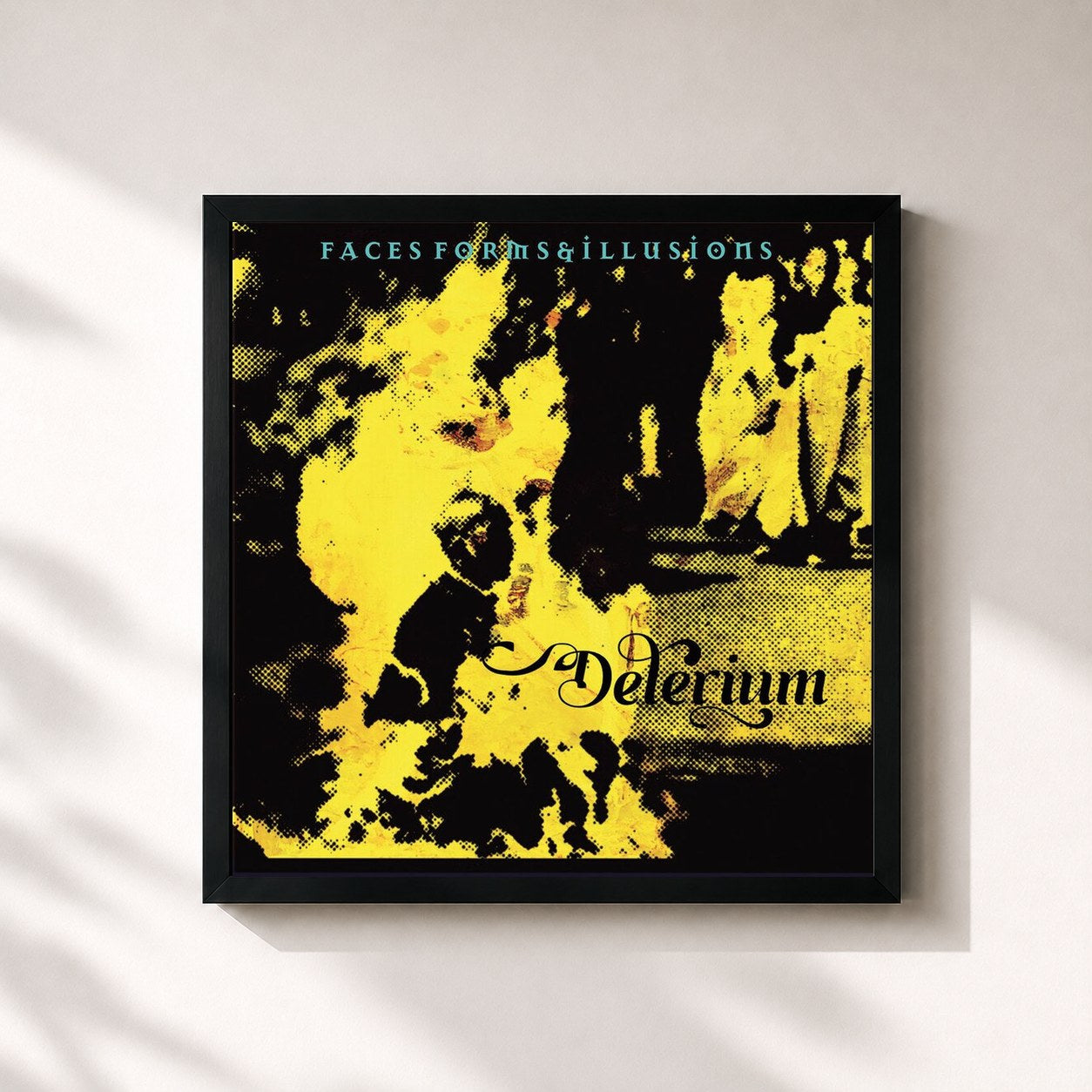 #noir Tableau carré de l'album Faces, Forms and Illusions de Delerium, cadre noir 32x32 cm