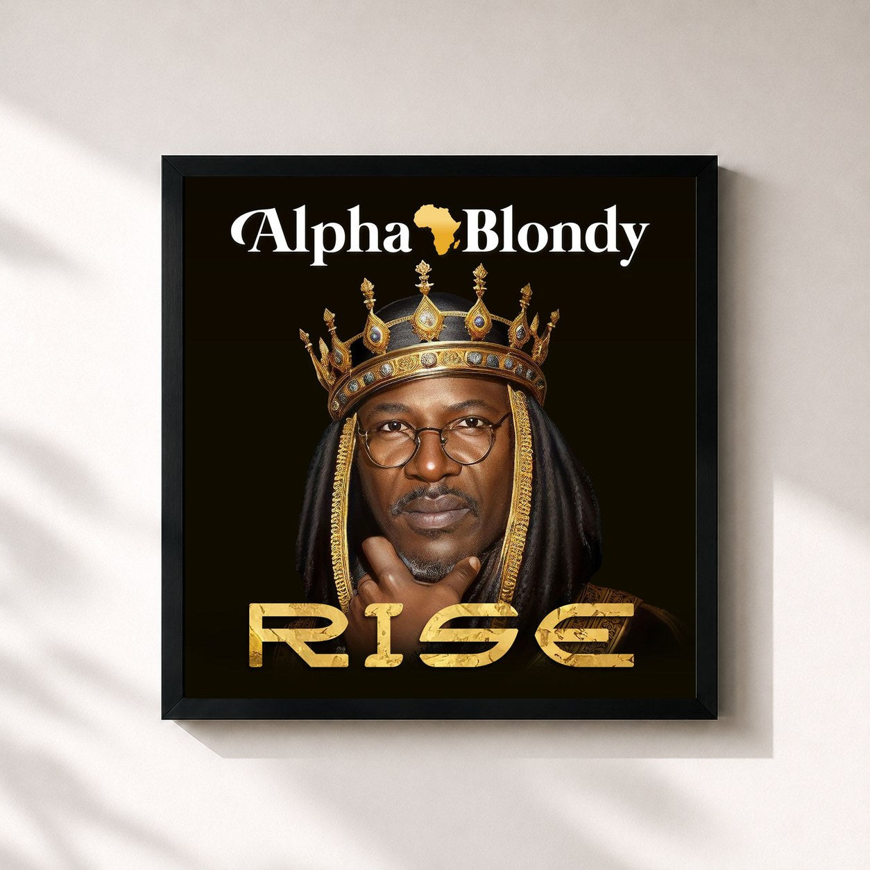 #noir Tableau carré de l'album Rise de Alpha Blondy, cadre noir 32x32 cm