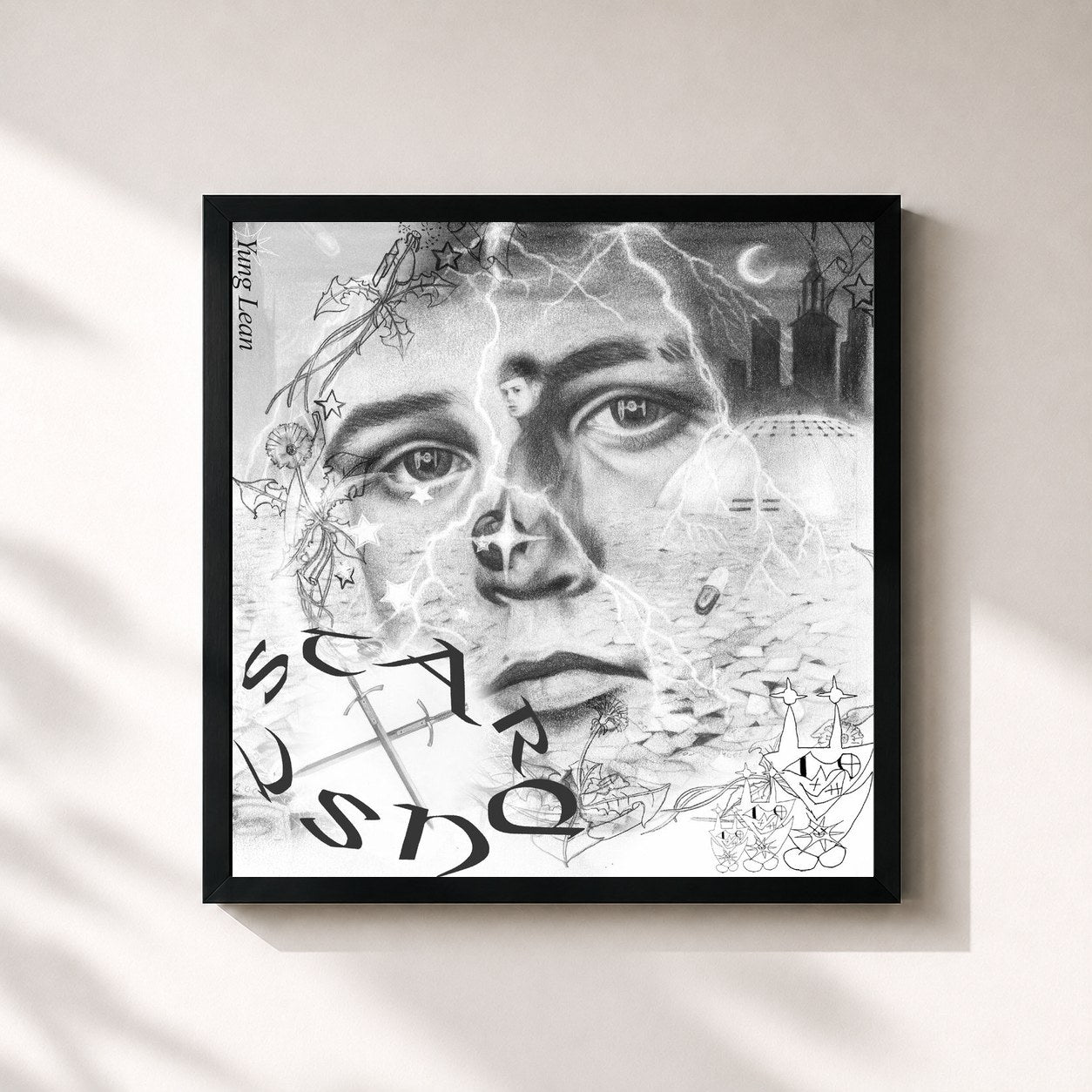 #noir Tableau carré de l'album Stardust de Yung Lean, cadre noir 32x32 cm