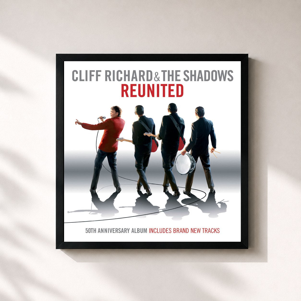 #noir Tableau carré de l'album Reunited de Cliff Richard, cadre noir 32x32 cm