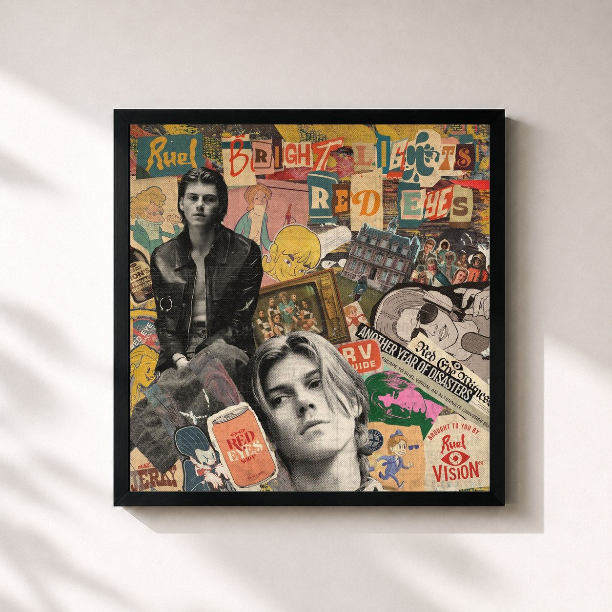 #noir Tableau carré de l'album Bright Lights, Red Eyes de Ruel, cadre noir 32x32 cm