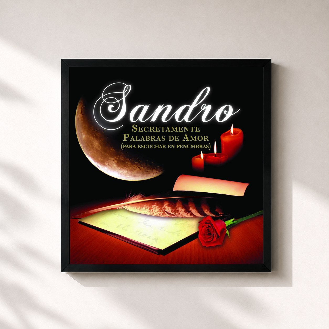 #noir Tableau carré de l'album Secretamente Palabras De Amor (Para Escuchar En Penumbras) de Sandro, cadre noir 32x32 cm