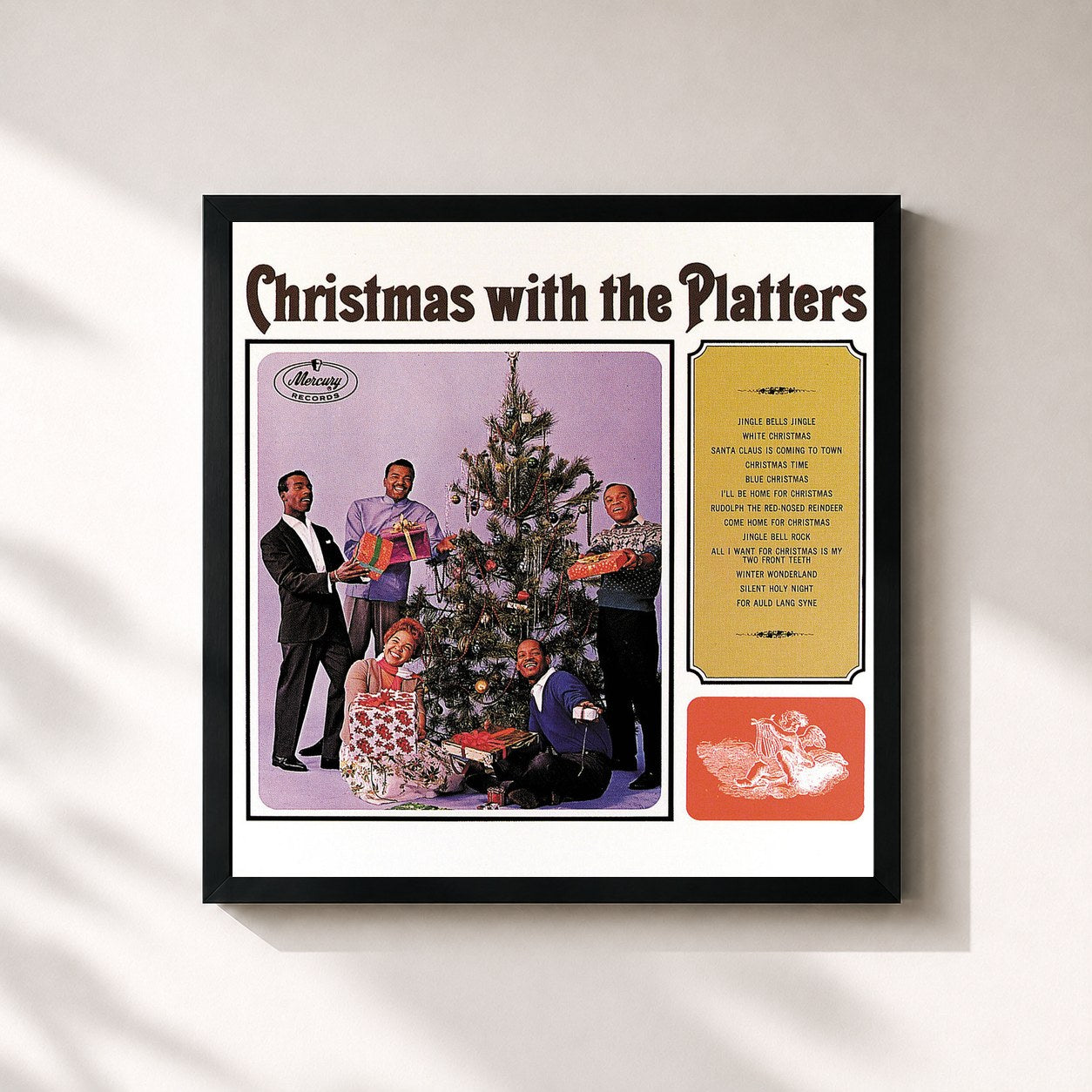 #noir Tableau carré de l'album Christmas With The Platters de The Platters, cadre noir 32x32 cm