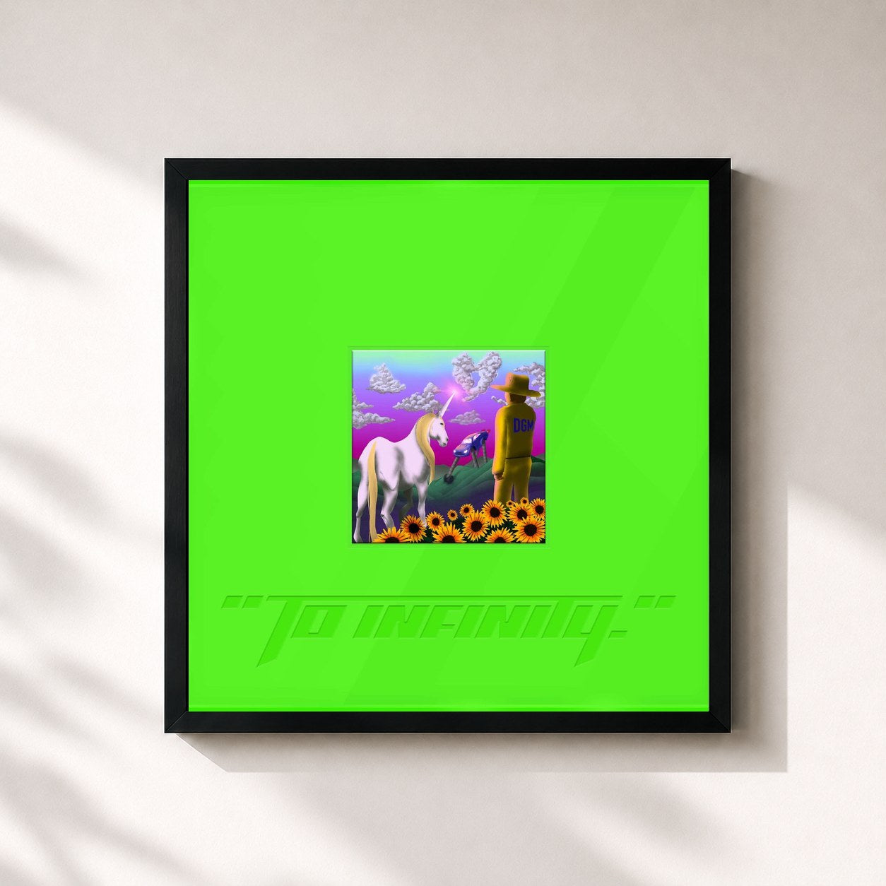 #noir Tableau carré de l'album "TO INFINITY." de MINO, cadre noir 32x32 cm