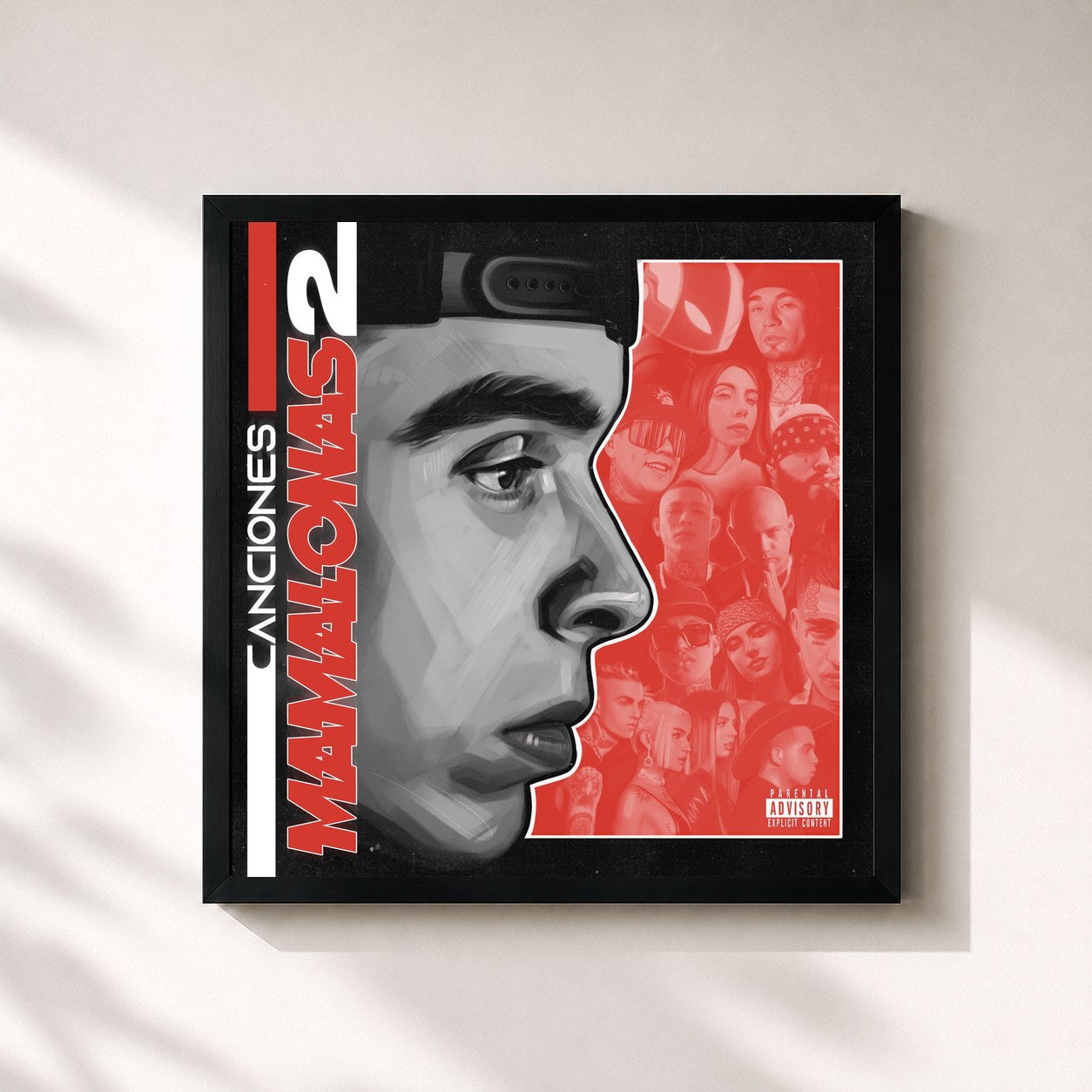 #noir Tableau carré de l'album Canciones Mamalonas 2 de MC Davo, cadre noir 32x32 cm