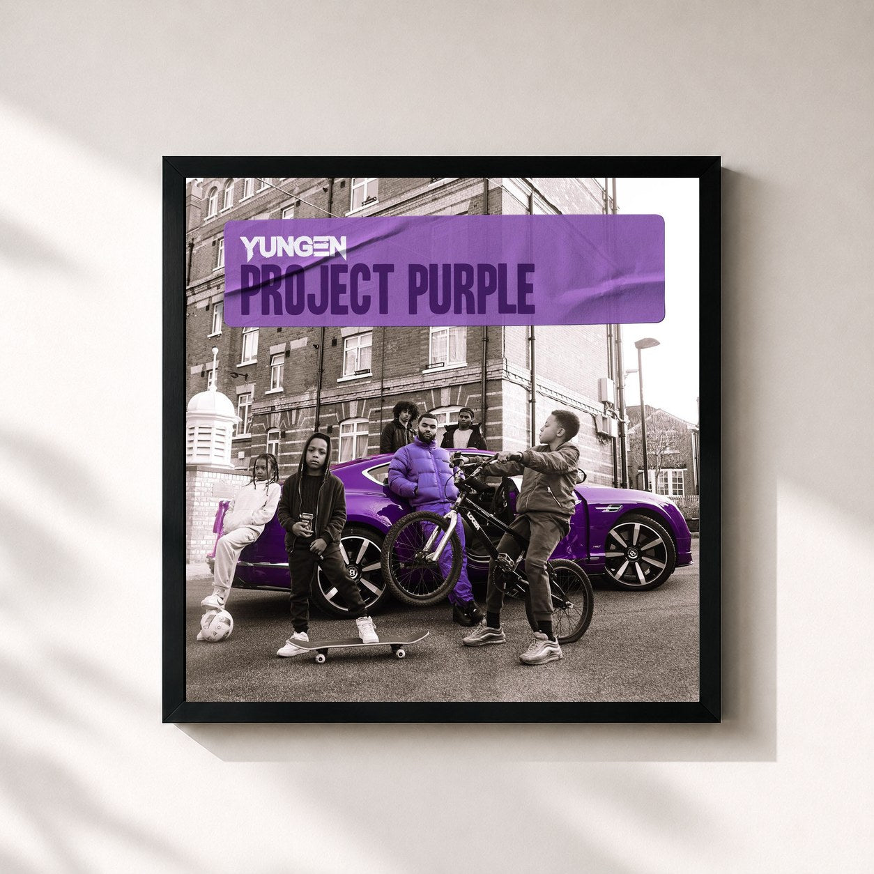 #noir Tableau carré de l'album Project Purple de Yungen, cadre noir 32x32 cm