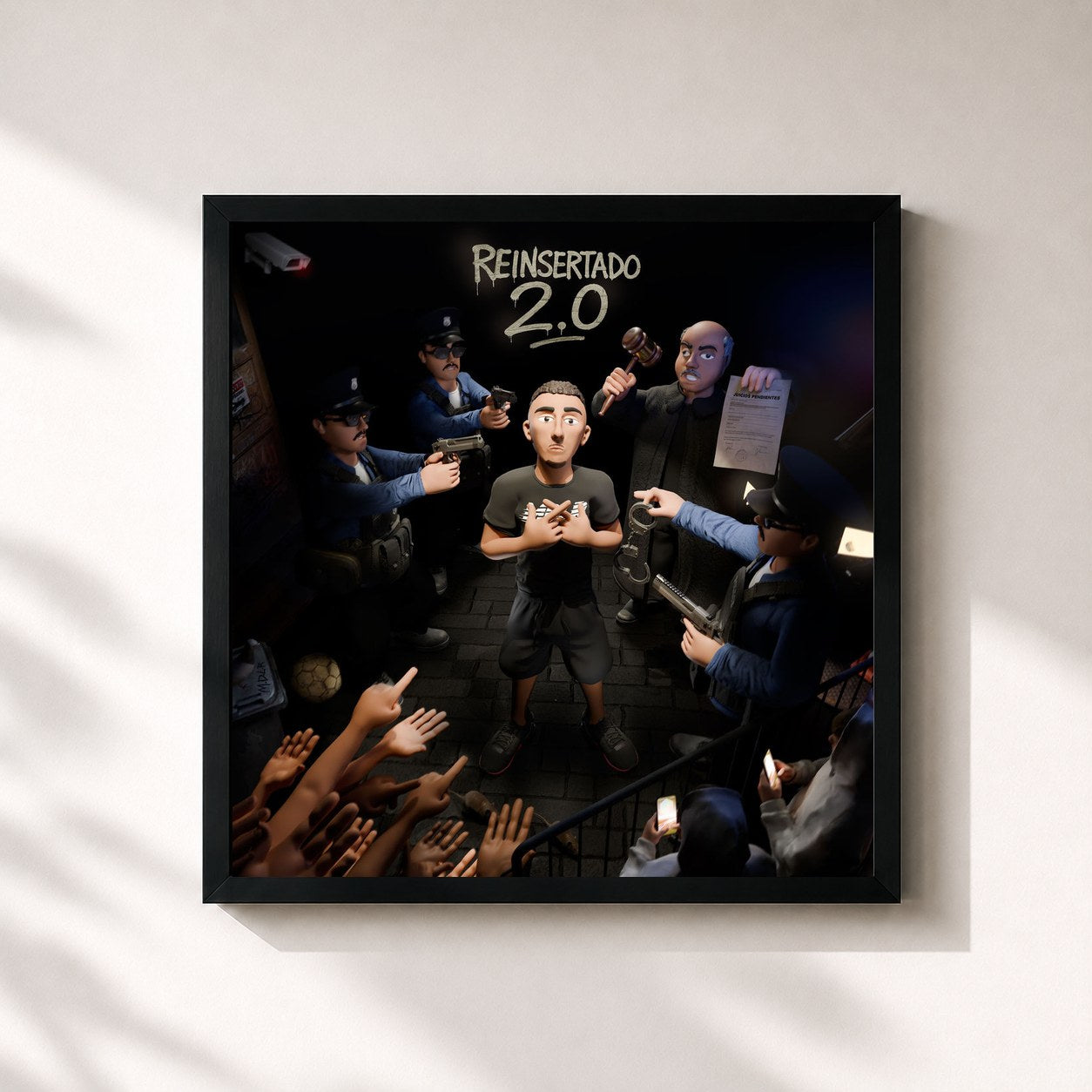 #noir Tableau carré de l'album Reinsertado 2.0 de Morad, cadre noir 32x32 cm