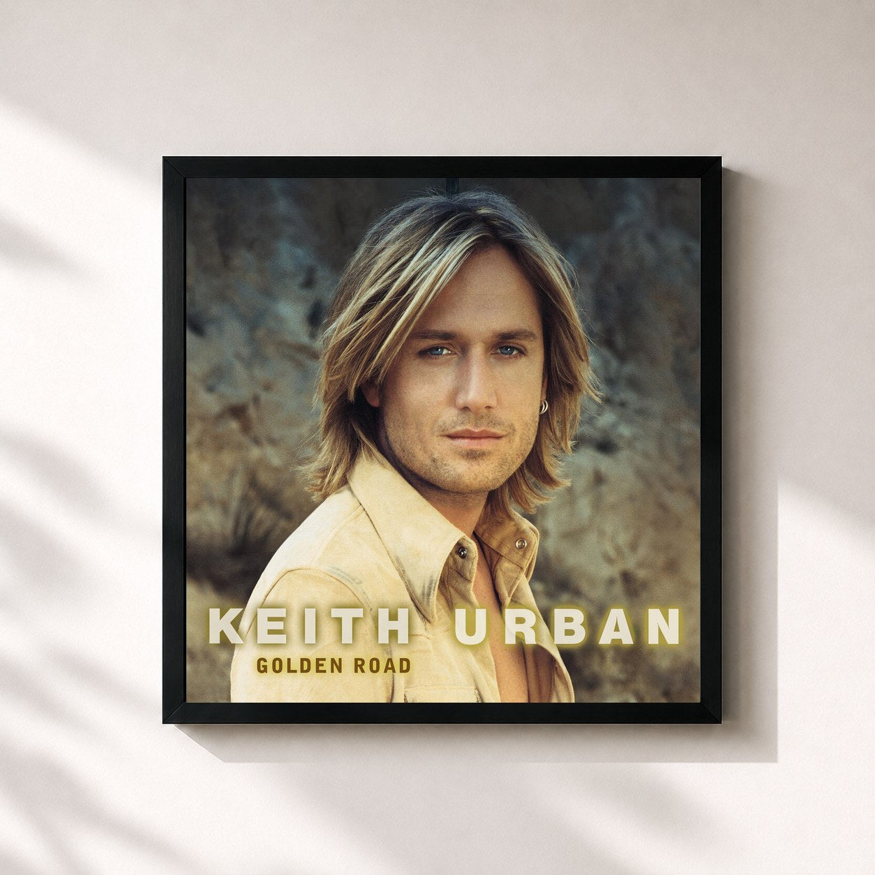 #noir Tableau carré de l'album Golden Road de Keith Urban, cadre noir 32x32 cm