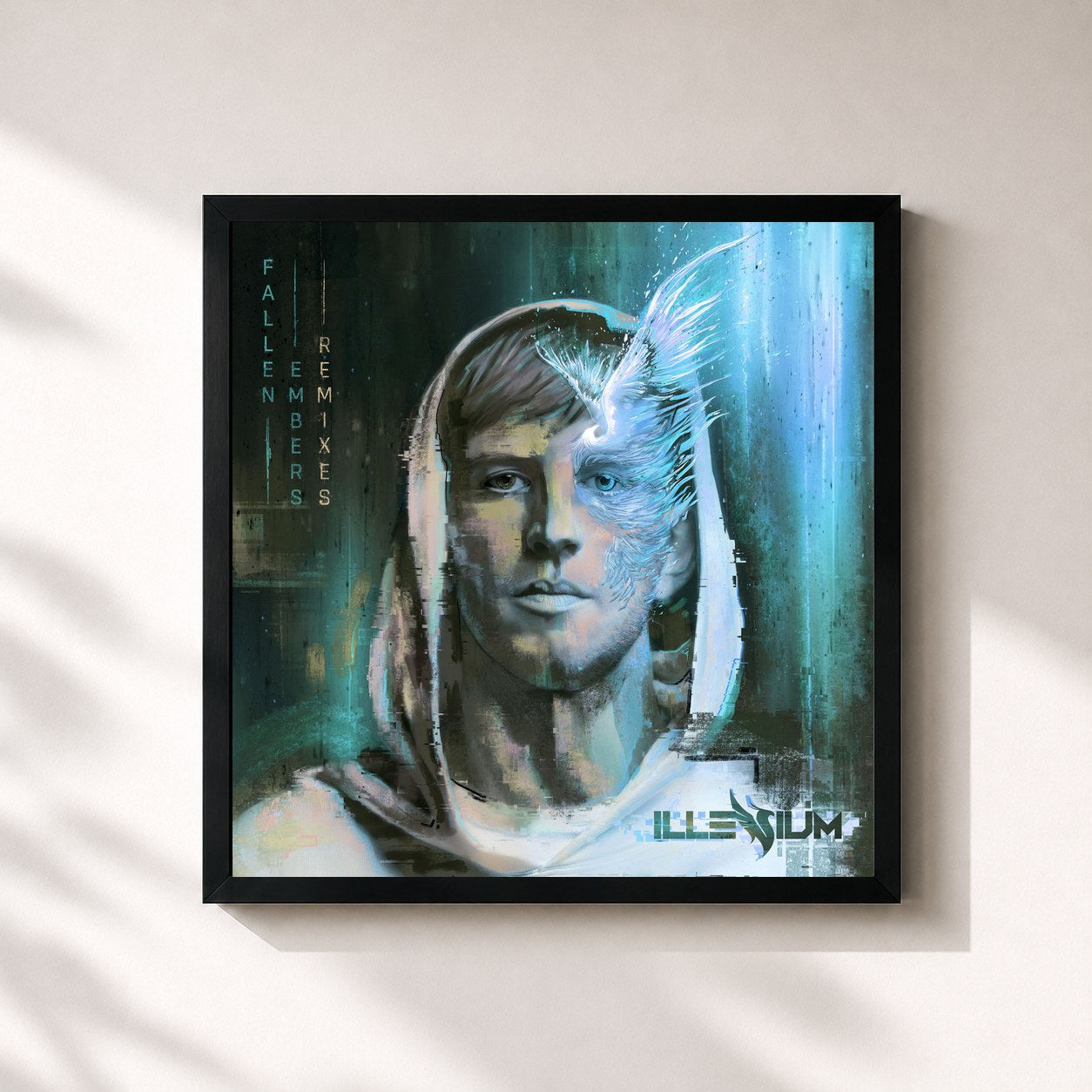 #noir Tableau carré de l'album Fallen Embers (Remixes) de Illenium, cadre noir 32x32 cm