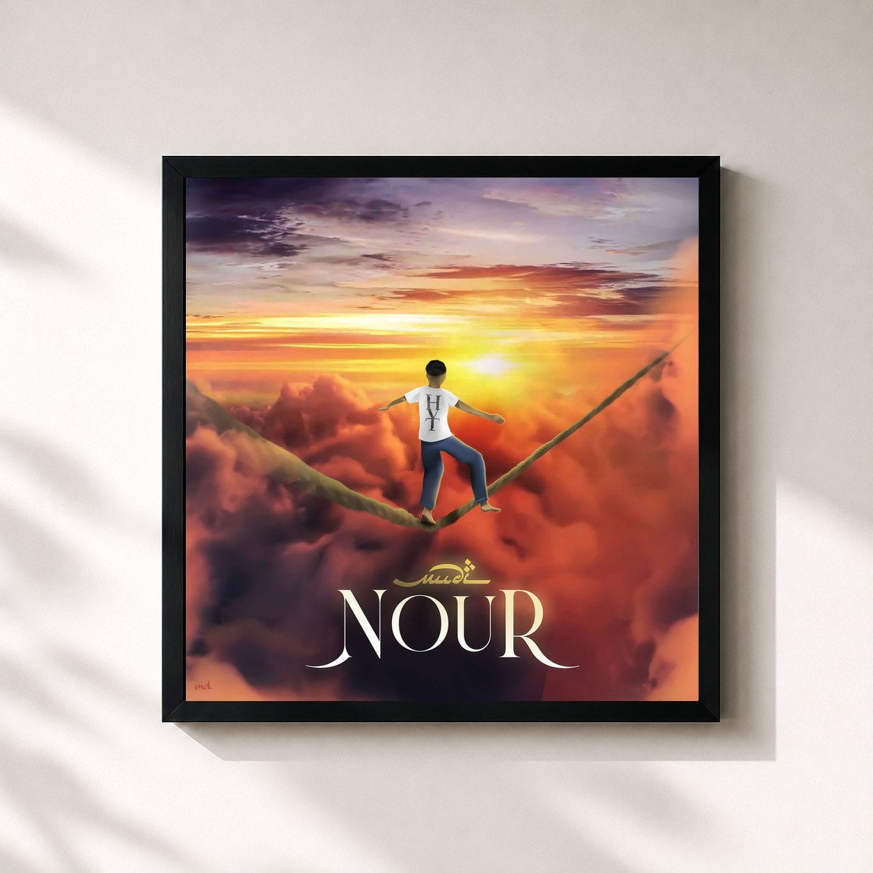 #noir Tableau carré de l'album Nour de Mudi, cadre noir 32x32 cm