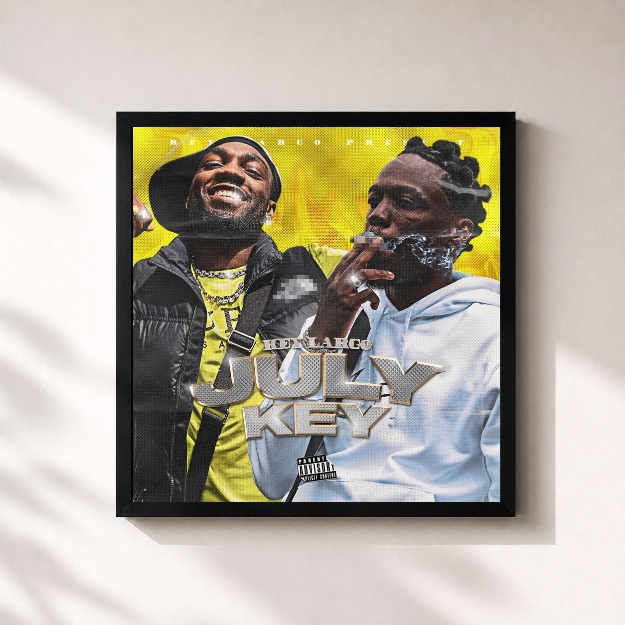 #noir Tableau carré de l'album July Key de Key Largo, cadre noir 32x32 cm