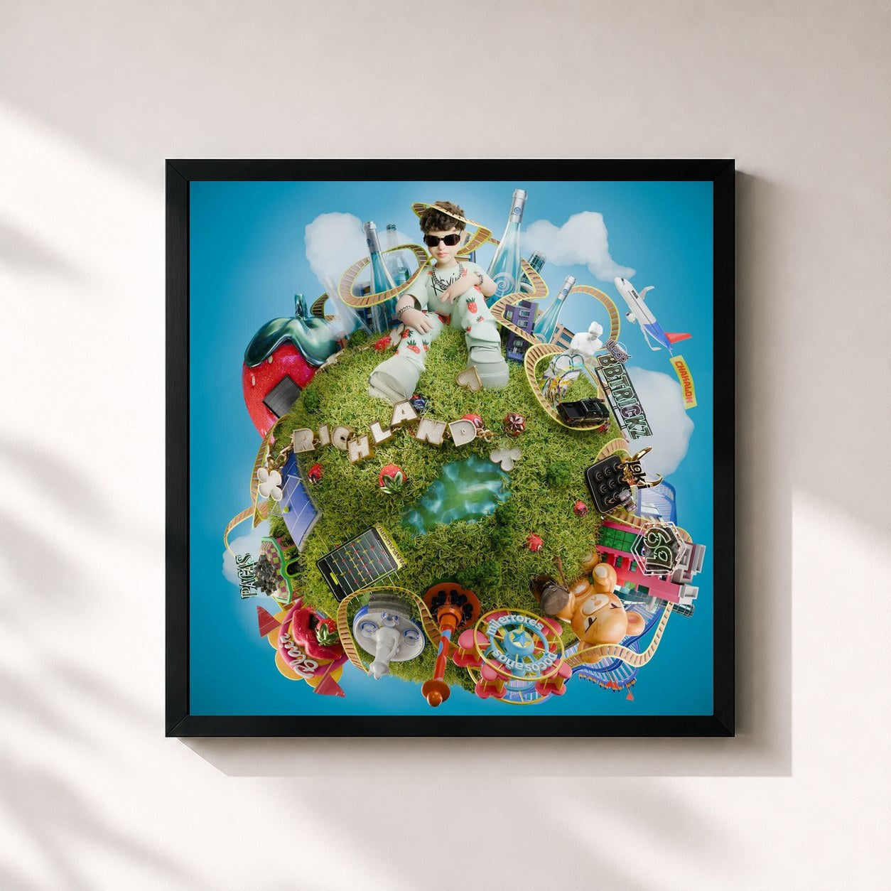 #noir Tableau carré de l'album Richland de Kevin AMF, cadre noir 32x32 cm