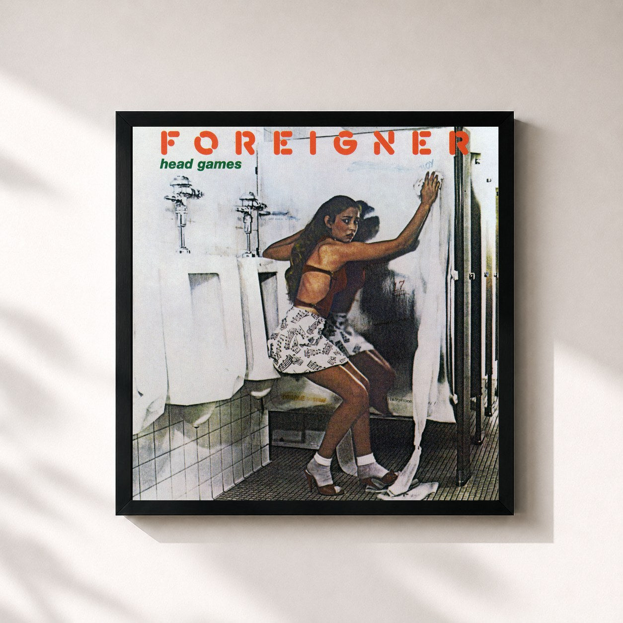 #noir Tableau carré de l'album Head Games de Foreigner, cadre noir 32x32 cm