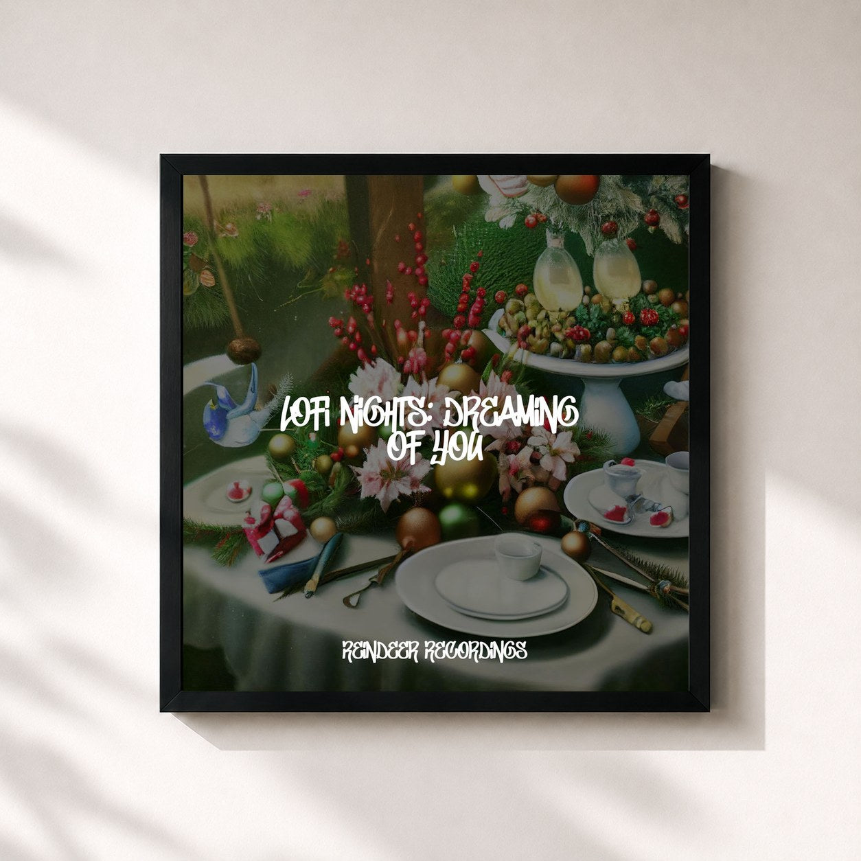 #noir Tableau carré de l'album Lofi Nights: Dreaming of You de Chansons de Noel, cadre noir 32x32 cm
