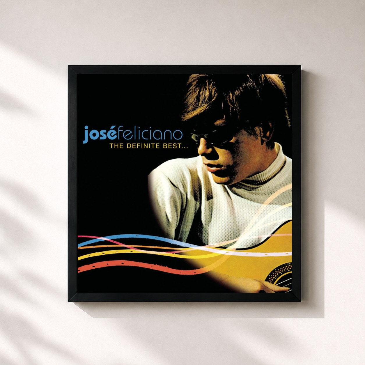 #noir Tableau carré de l'album The Definite Best de José Feliciano, cadre noir 32x32 cm
