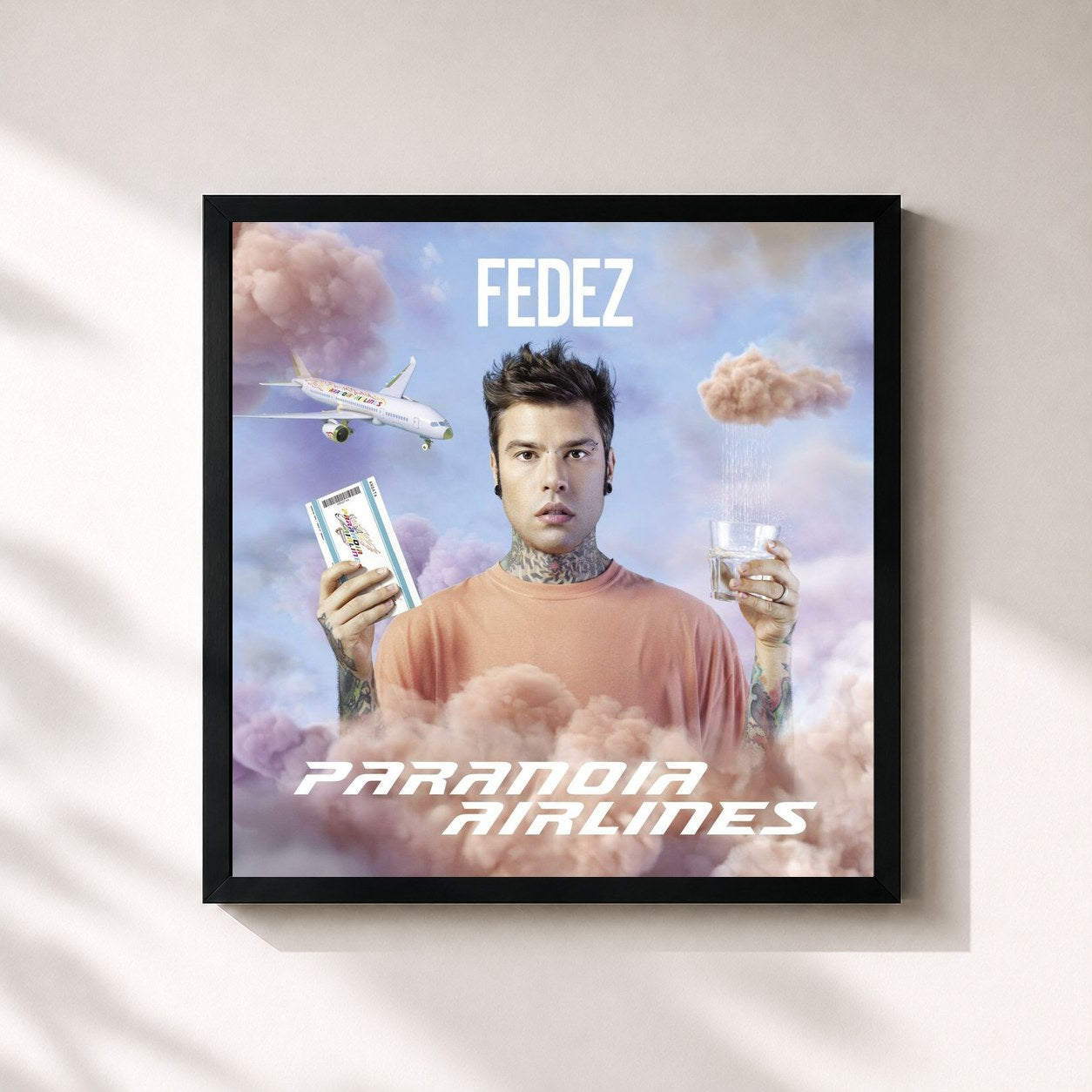 #noir Tableau carré de l'album Paranoia Airlines de Fedez, cadre noir 32x32 cm