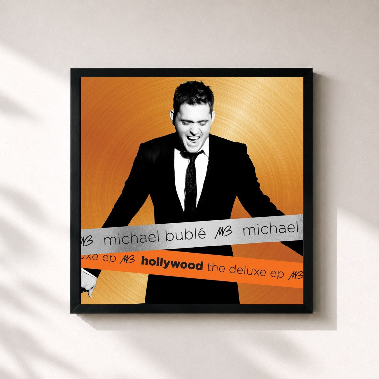 #noir Tableau carré de l'album Hollywood The Deluxe EP de Michael Bublé, cadre noir 32x32 cm