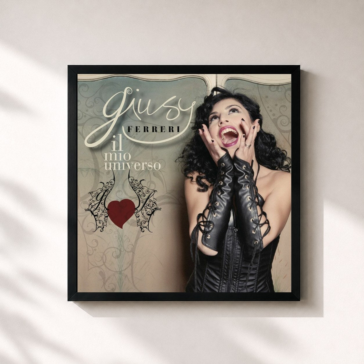 #noir Tableau carré de l'album Il Mio Universo de Giusy Ferreri, cadre noir 32x32 cm