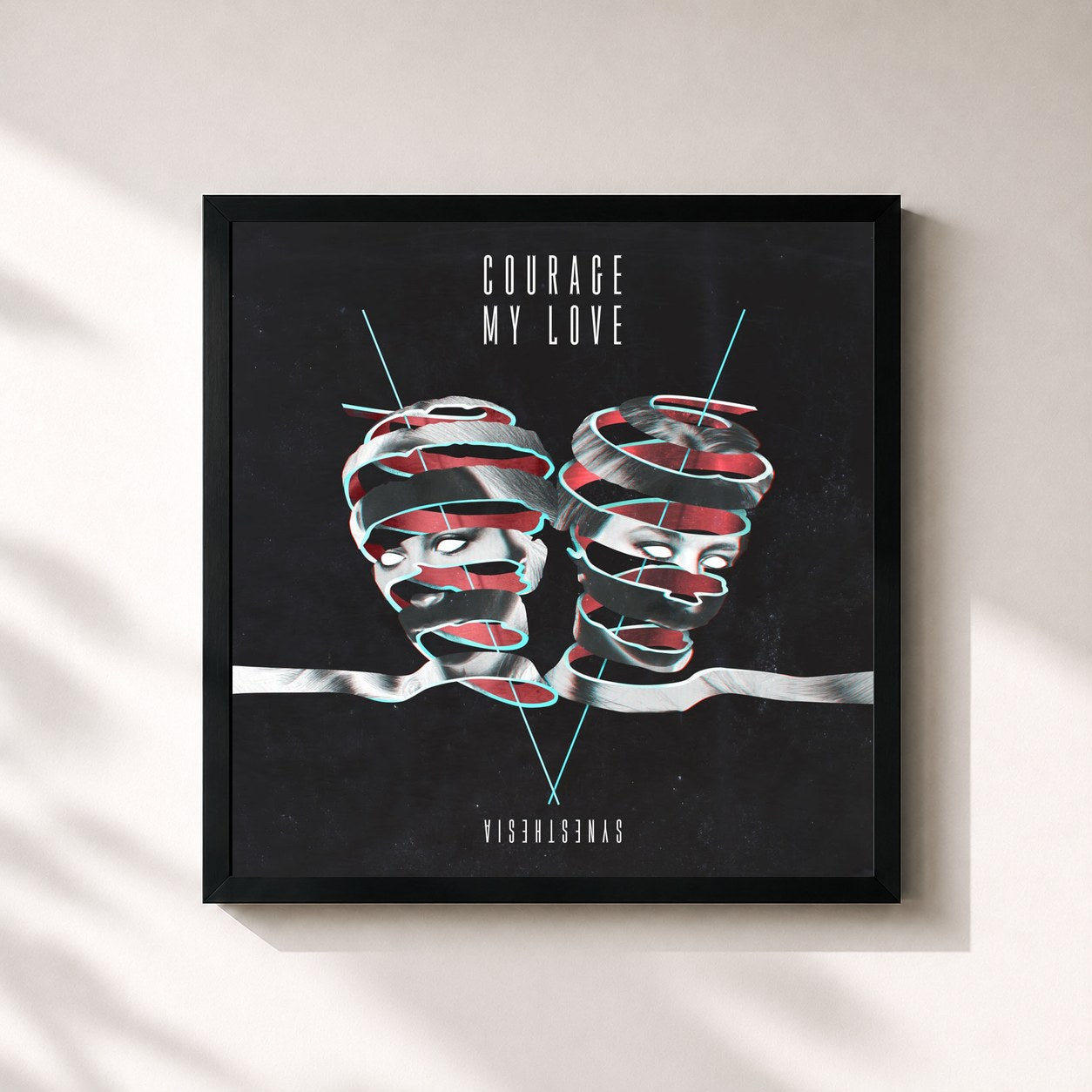 #noir Tableau carré de l'album Synesthesia de Courage My Love, cadre noir 32x32 cm