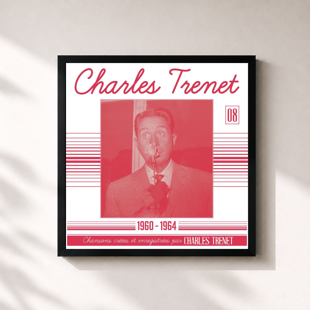#noir Tableau carré de l'album 1960 - 1964 (Remasterisé en 2017) de Charles Trenet, cadre noir 32x32 cm