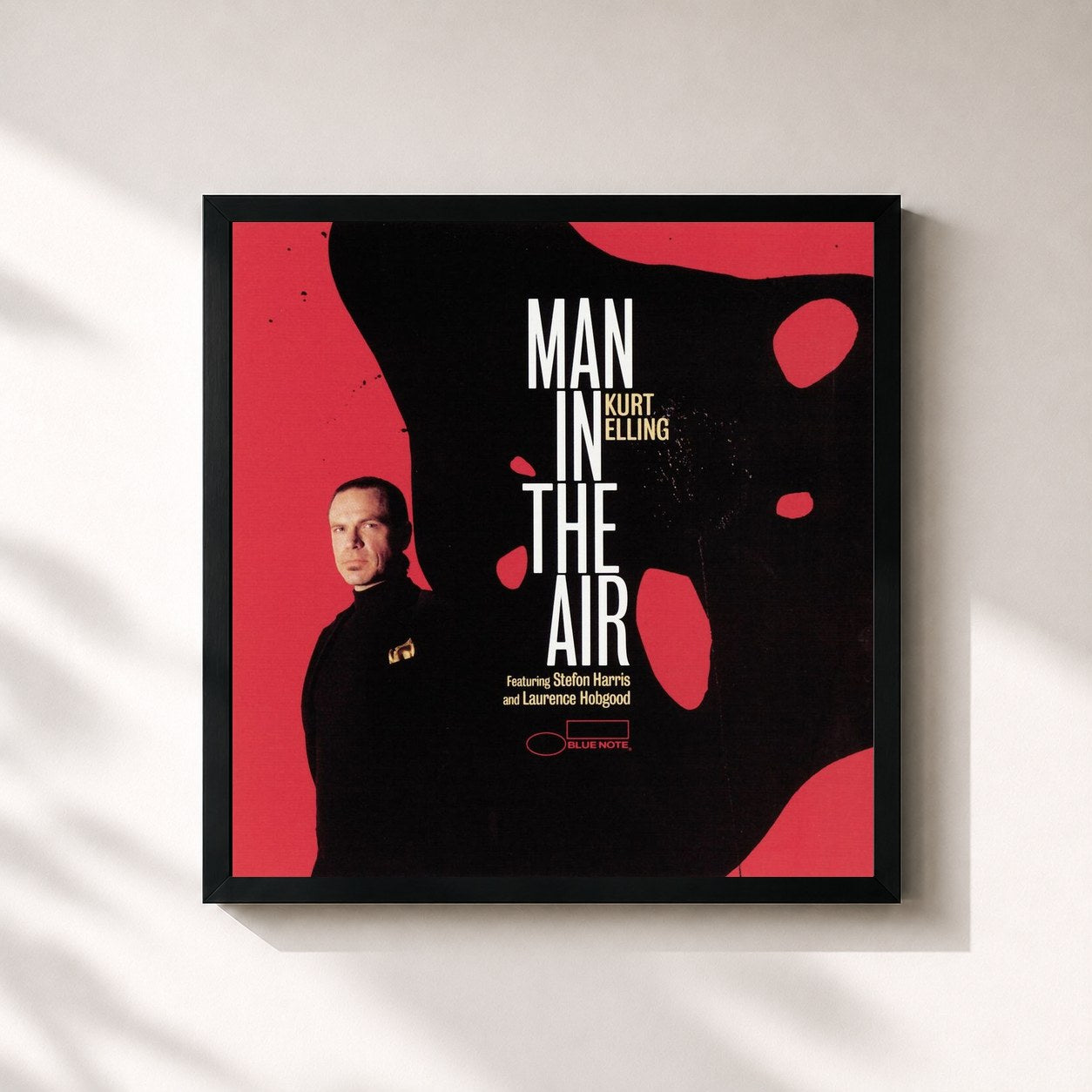 #noir Tableau carré de l'album Man In The Air de Kurt Elling, cadre noir 32x32 cm