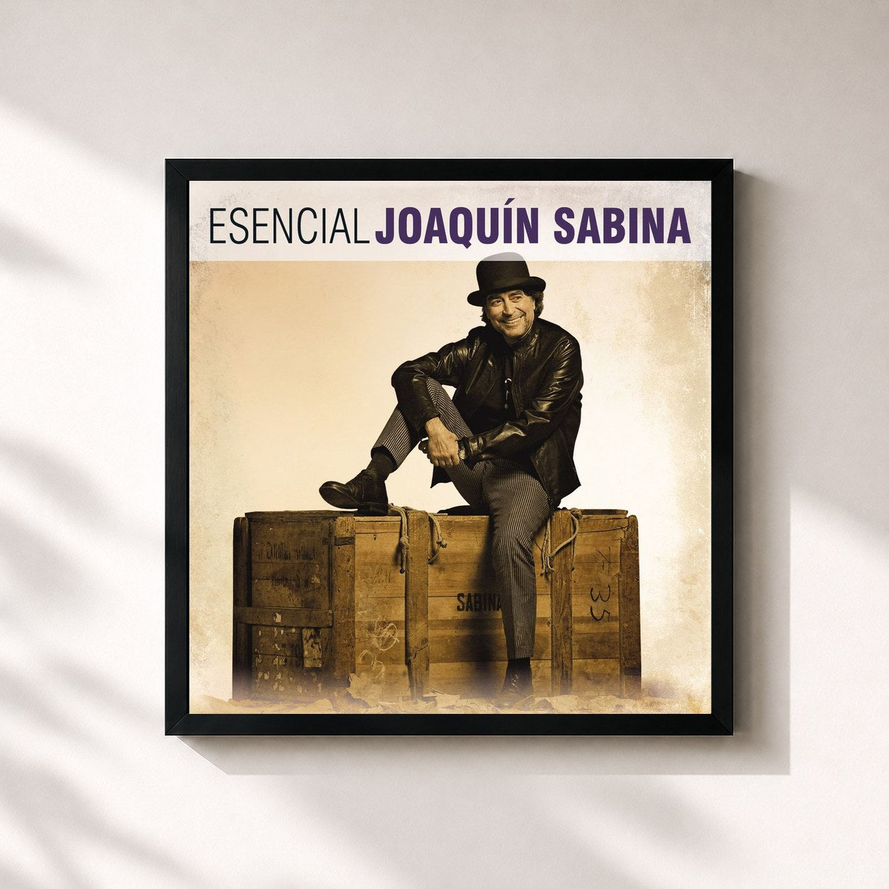 #noir Tableau carré de l'album Esencial Joaquin Sabina de Joaquín Sabina, cadre noir 32x32 cm