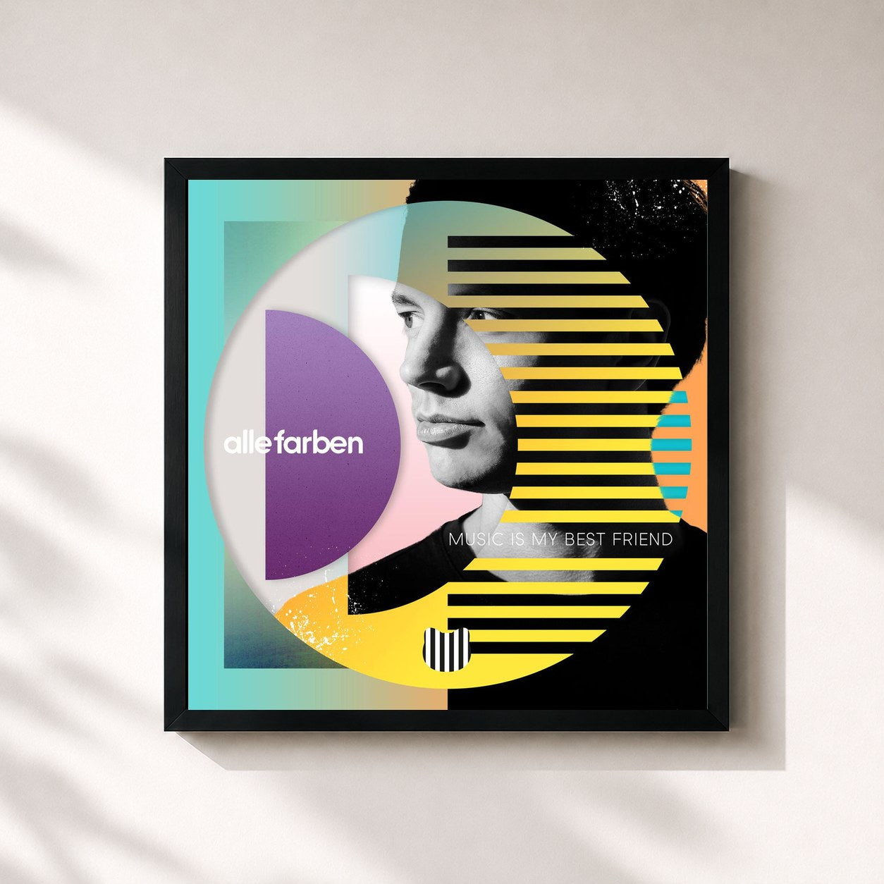#noir Tableau carré de l'album Music Is My Best Friend de Alle Farben, cadre noir 32x32 cm