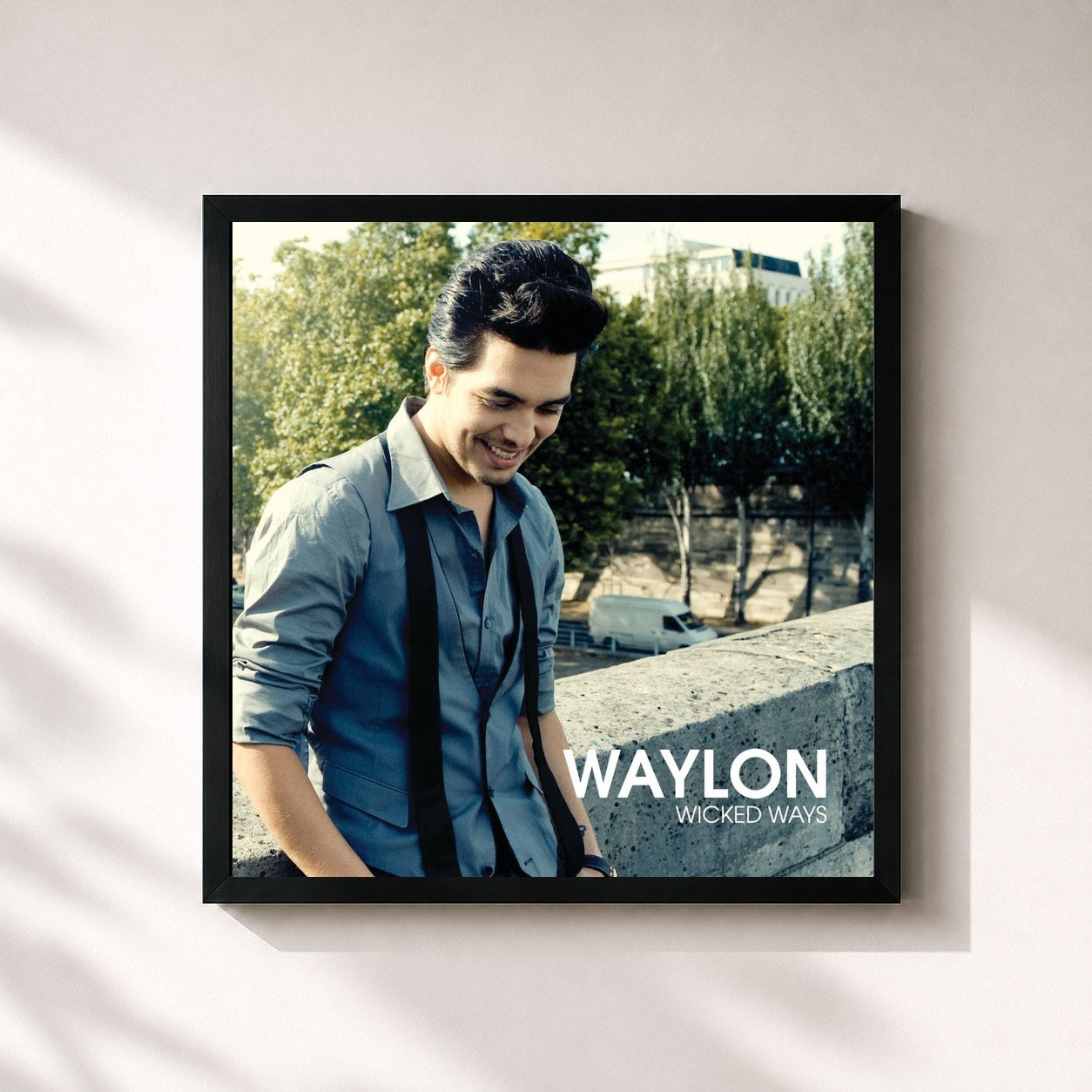 #noir Tableau carré de l'album Wicked Ways de Waylon, cadre noir 32x32 cm