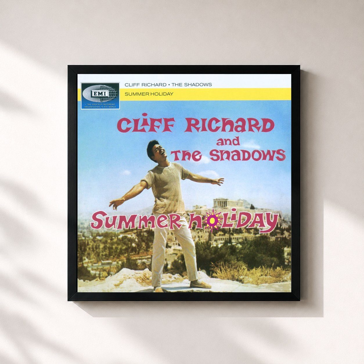 #noir Tableau carré de l'album Summer Holiday de Cliff Richard, cadre noir 32x32 cm