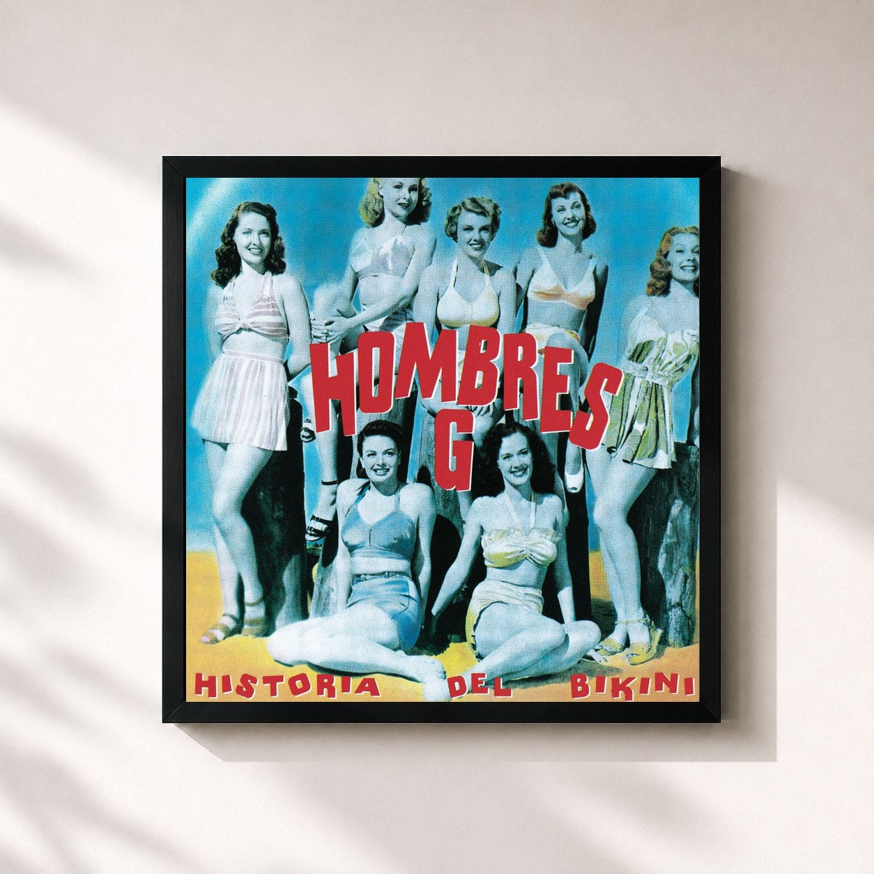 #noir Tableau carré de l'album Historia Del Bikini de Hombres G, cadre noir 32x32 cm