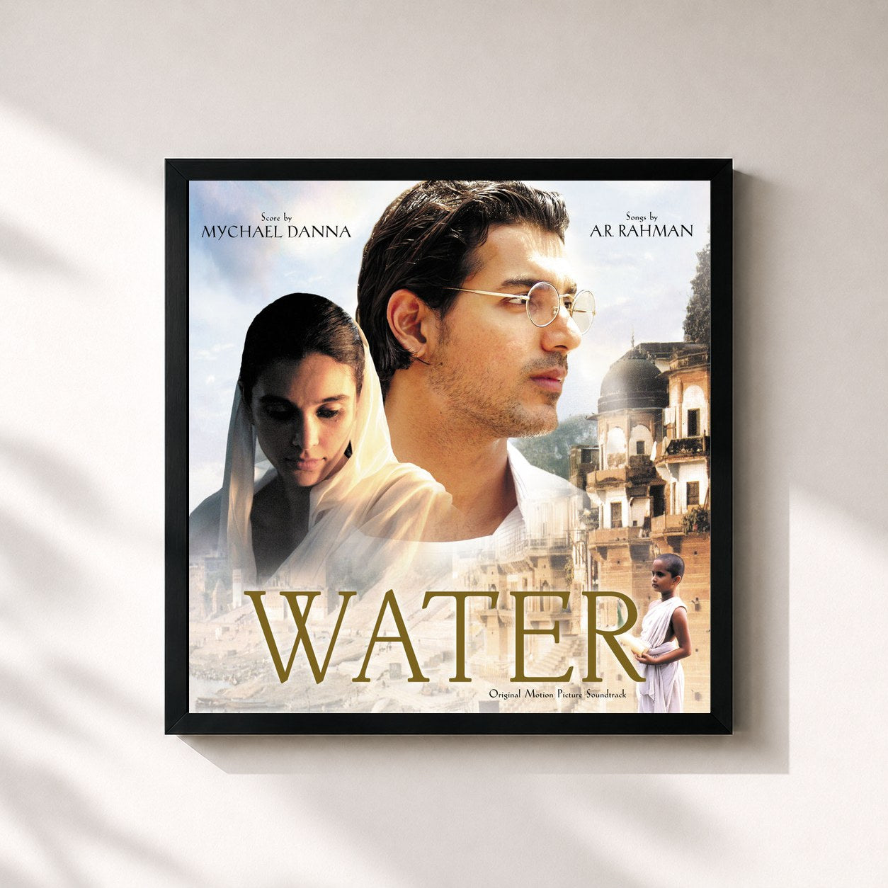 #noir Tableau carré de l'album Water (Original Motion Picture Sounddtrack) de Mychael Danna, cadre noir 32x32 cm