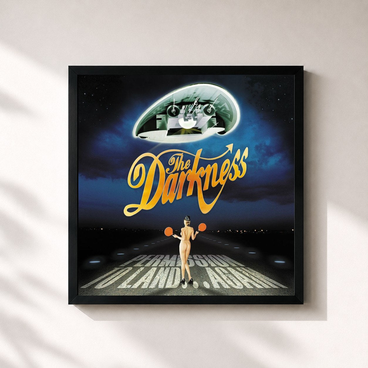 #noir Tableau carré de l'album Permission To Land... Again (20th Anniversary Edition) de The Darkness, cadre noir 32x32 cm