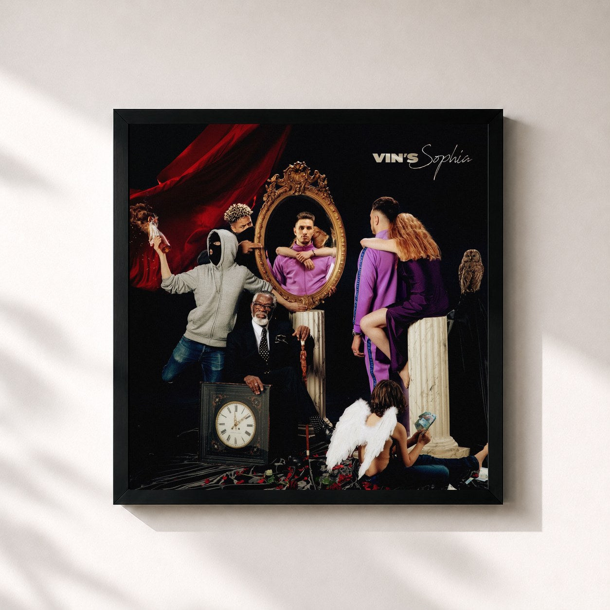 #noir Tableau carré de l'album Sophia de Vin's, cadre noir 32x32 cm