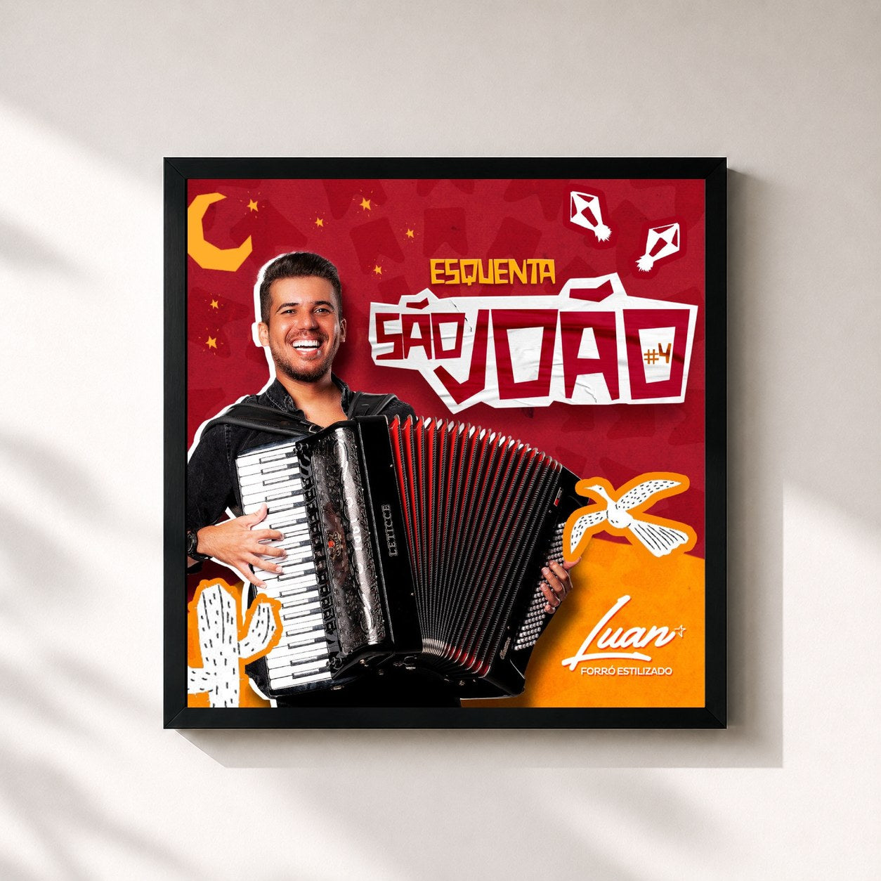 #noir Tableau carré de l'album Esquenta São João 4 de Luan Estilizado, cadre noir 32x32 cm
