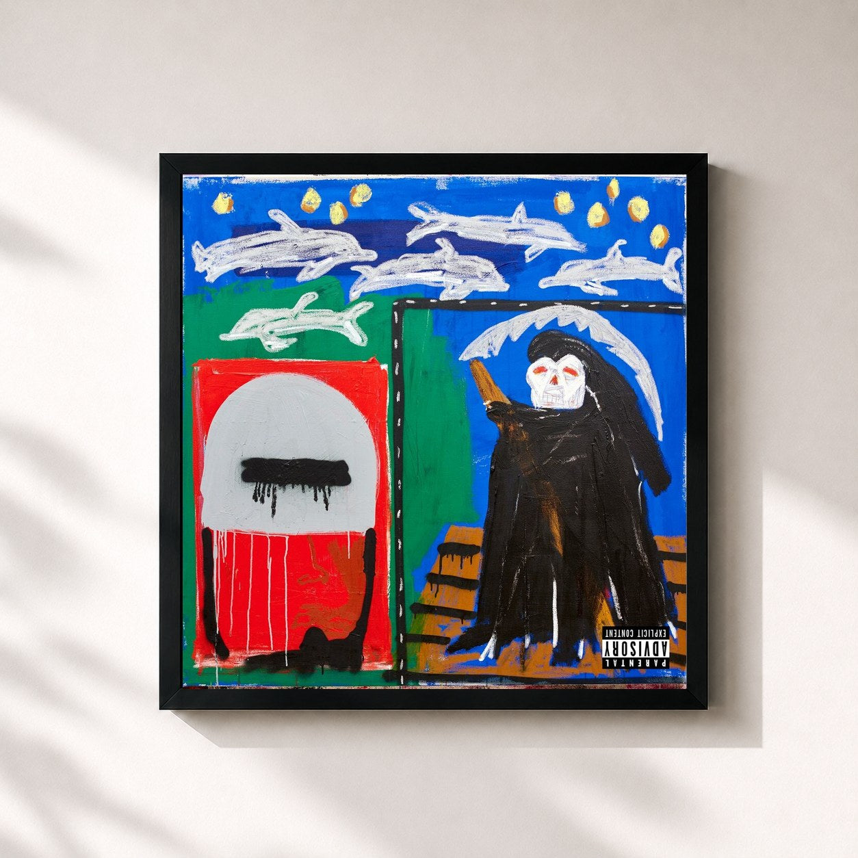 #noir Tableau carré de l'album Only For Dolphins de Action Bronson, cadre noir 32x32 cm