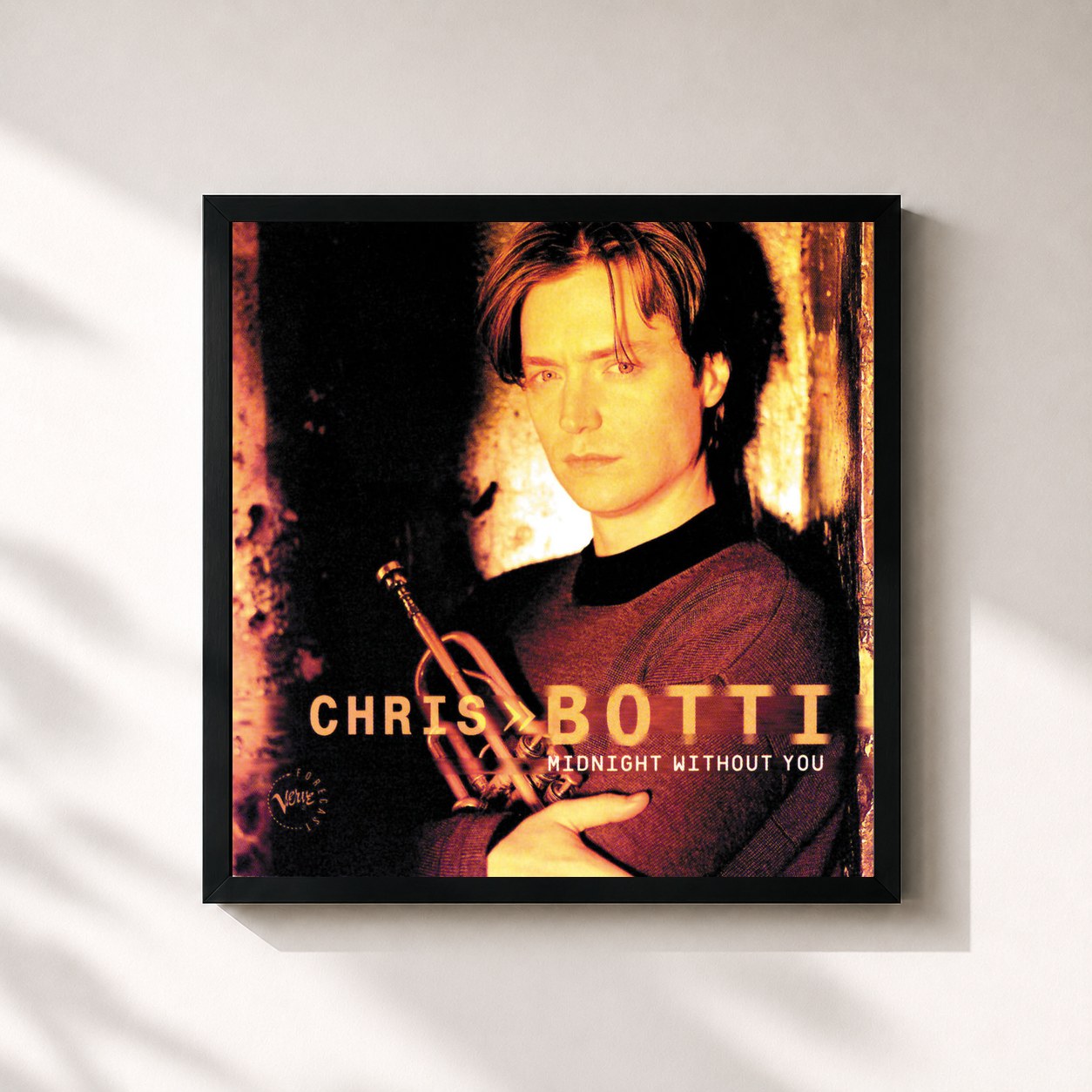 #noir Tableau carré de l'album Midnight Without You de Chris Botti, cadre noir 32x32 cm