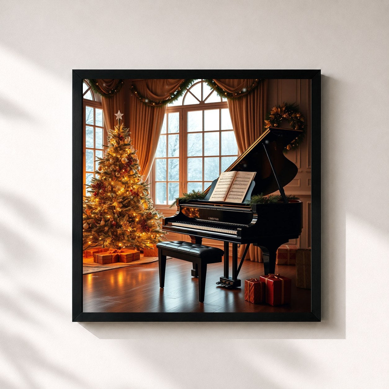 #noir Tableau carré de l'album Keys of Christmas de Noel, cadre noir 32x32 cm
