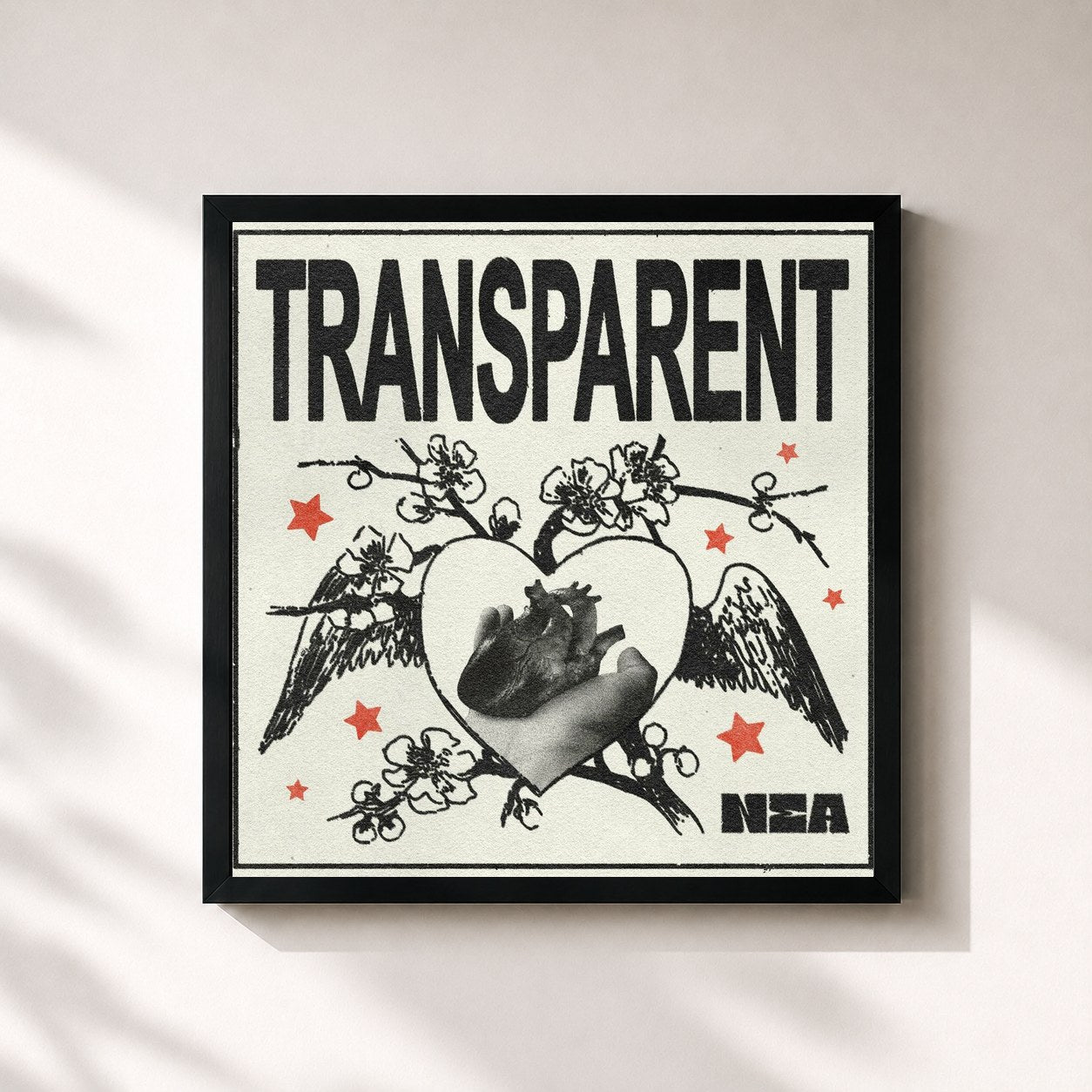 #noir Tableau carré de l'album TRANSPARENT de Nea, cadre noir 32x32 cm