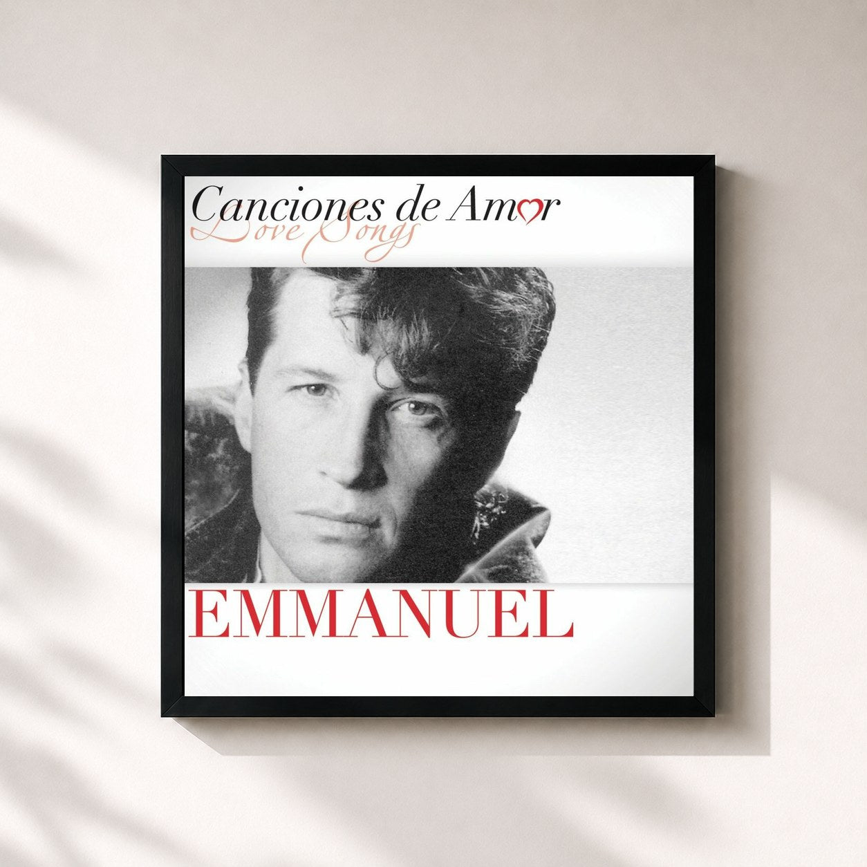 #noir Tableau carré de l'album Canciones De Amor de Emmanuel, cadre noir 32x32 cm