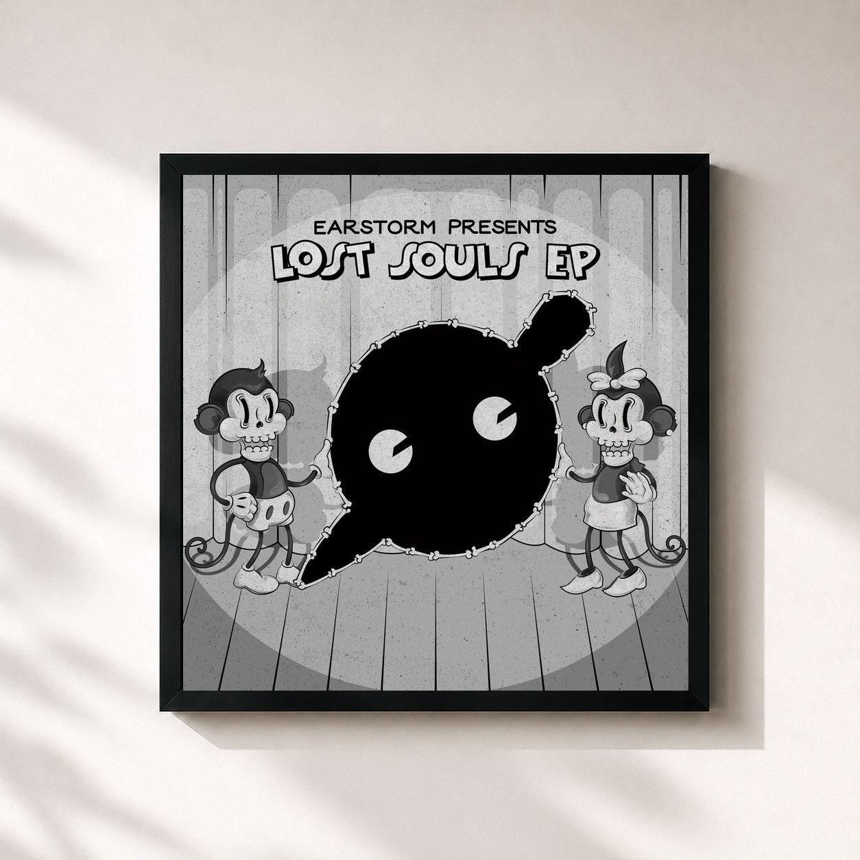 #noir Tableau carré de l'album Lost Souls EP de Knife Party, cadre noir 32x32 cm